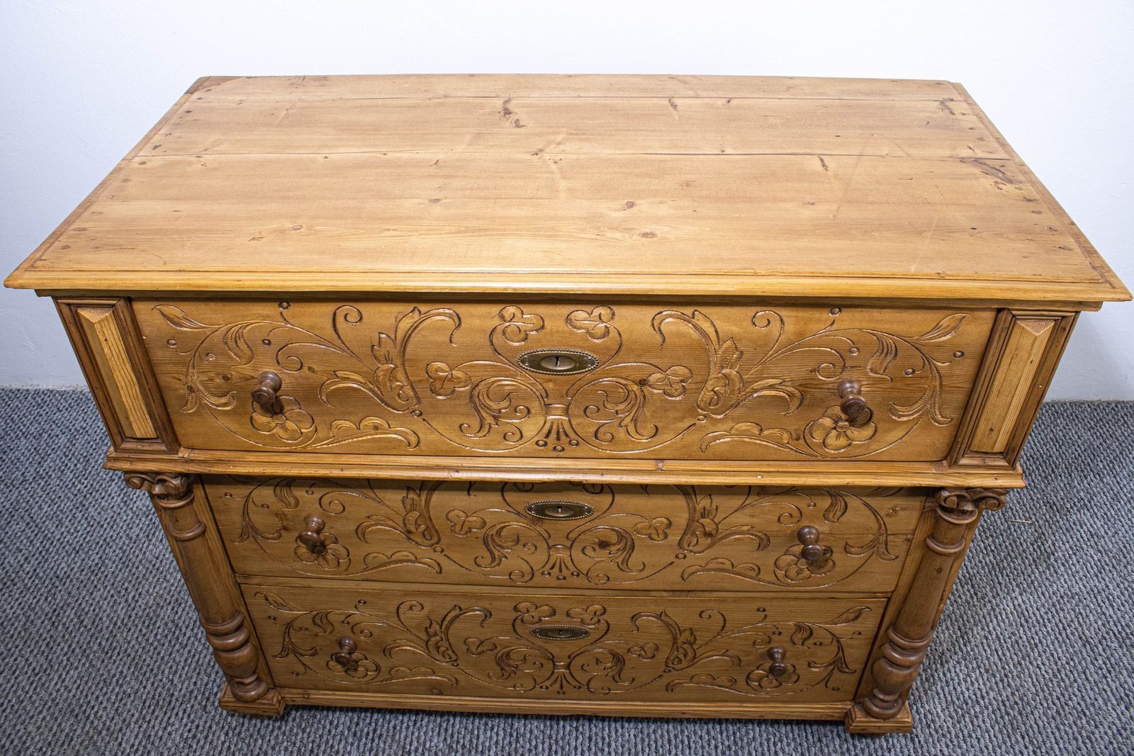 Antique Waxed Stripped Pine Chest Of 3 Drawers, Late 19th Century photo Furniture