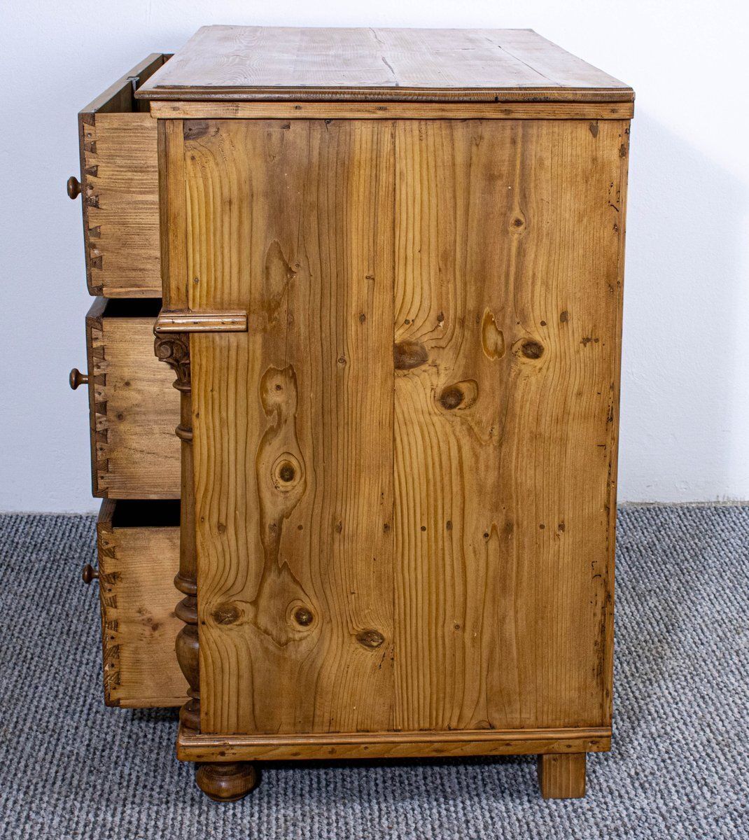 768.0 Antique Waxed Stripped Pine Chest Of 3 Drawers, Late 19th Century photo
