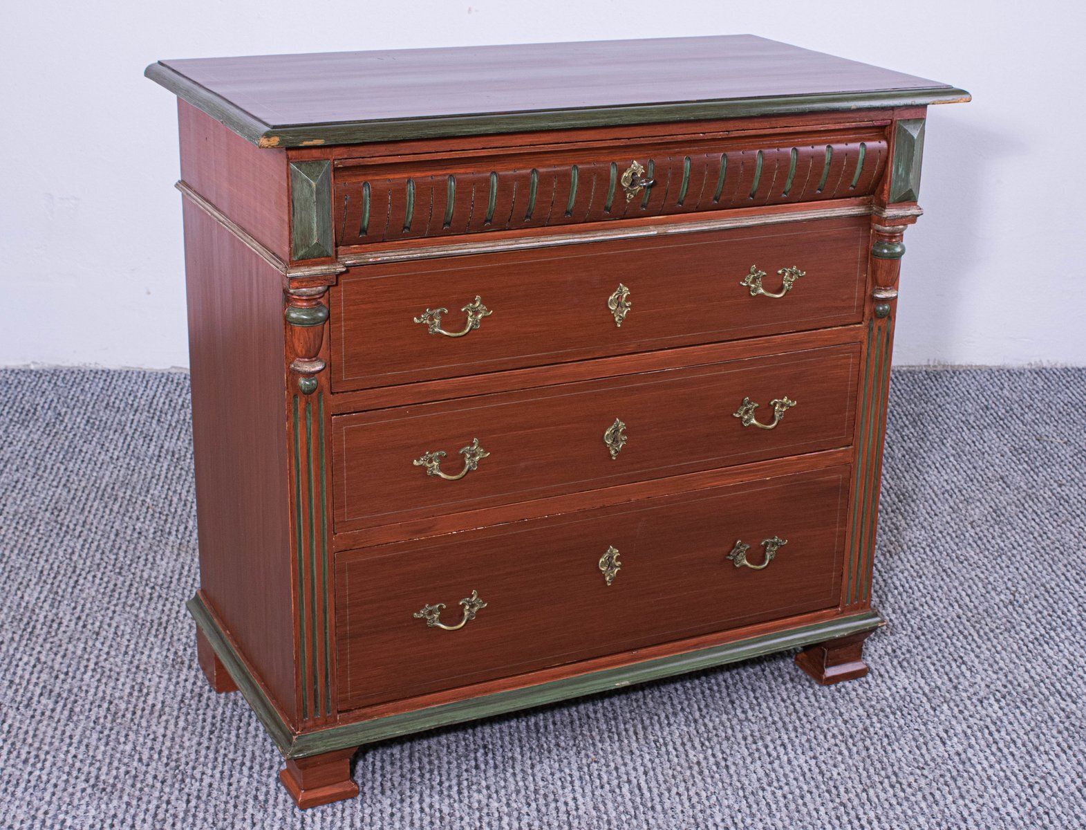Small Antique Painted Pine Chest Of 4 Drawers, Late 19th Century