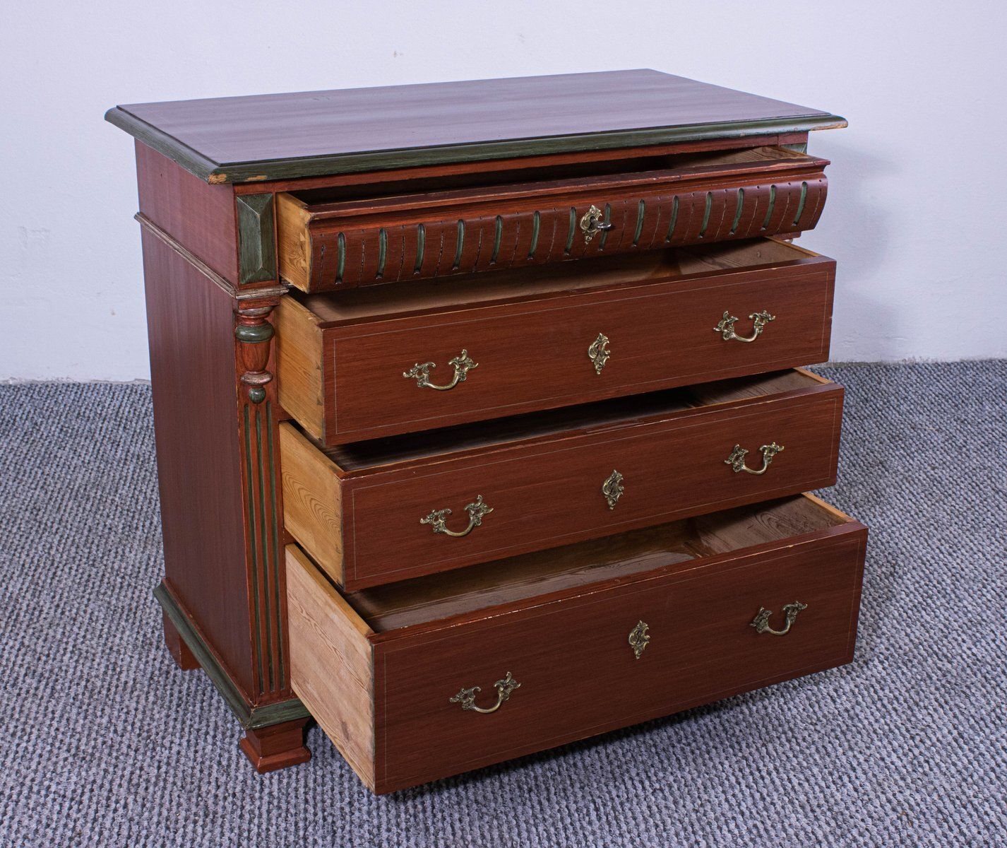 Small Antique Painted Pine Chest Of 4 Drawers, Late 19th Century photo for sale