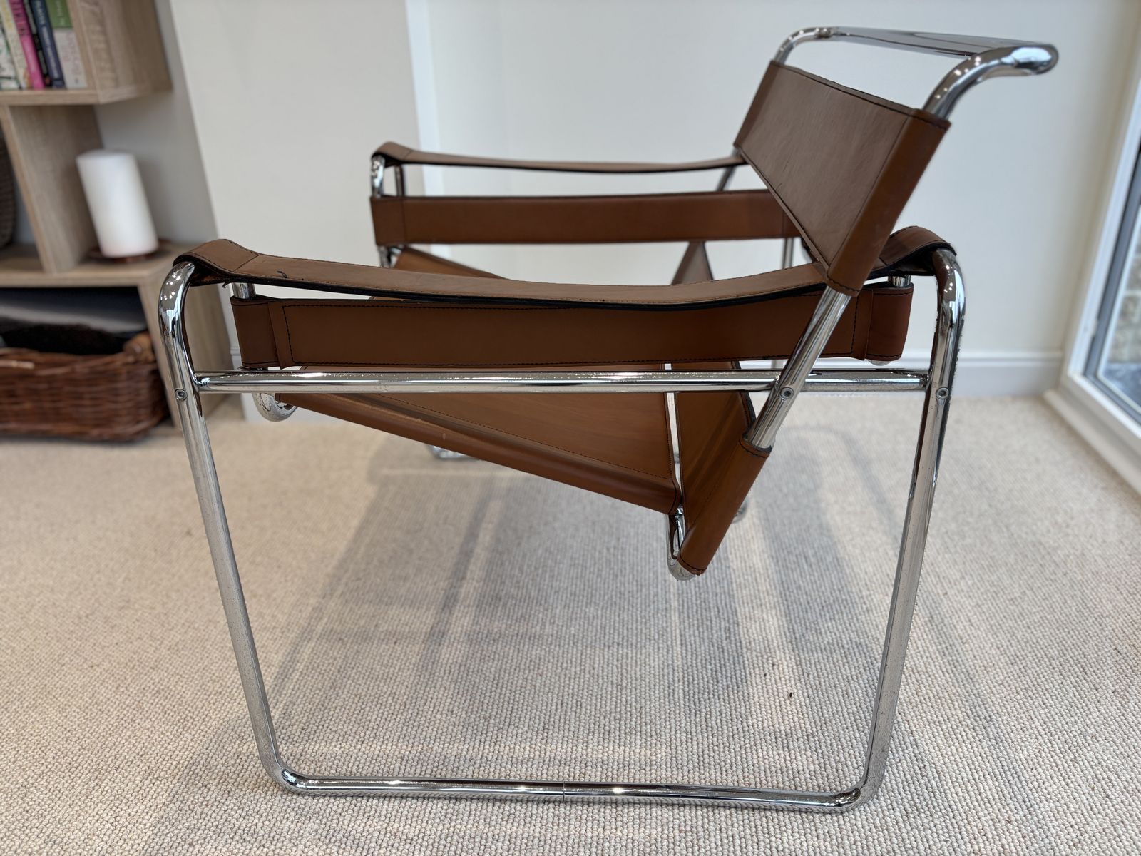 Wassily Chair By Marcel Breuer/Vintage Armchair/Chrome Frame With Brown Leather