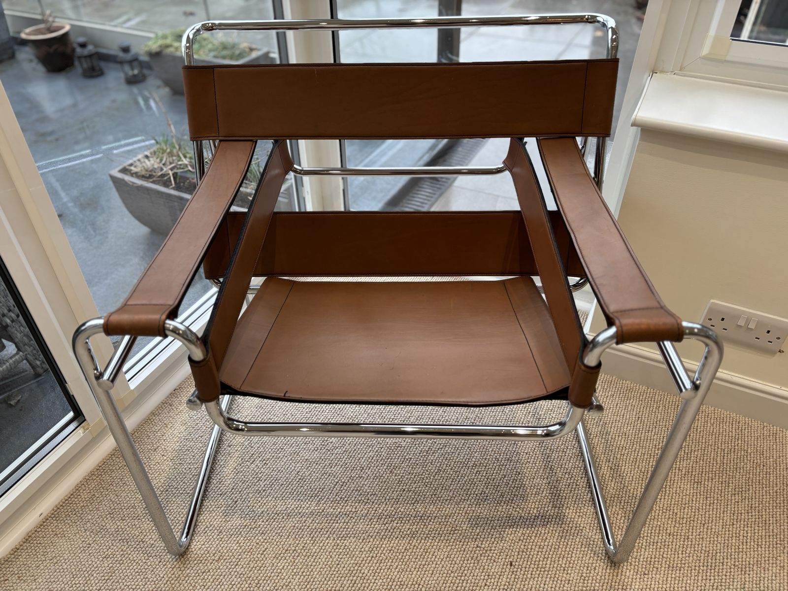 Wassily Chair By Marcel Breuer/Vintage Armchair/Chrome Frame With Brown Leather photo for sale