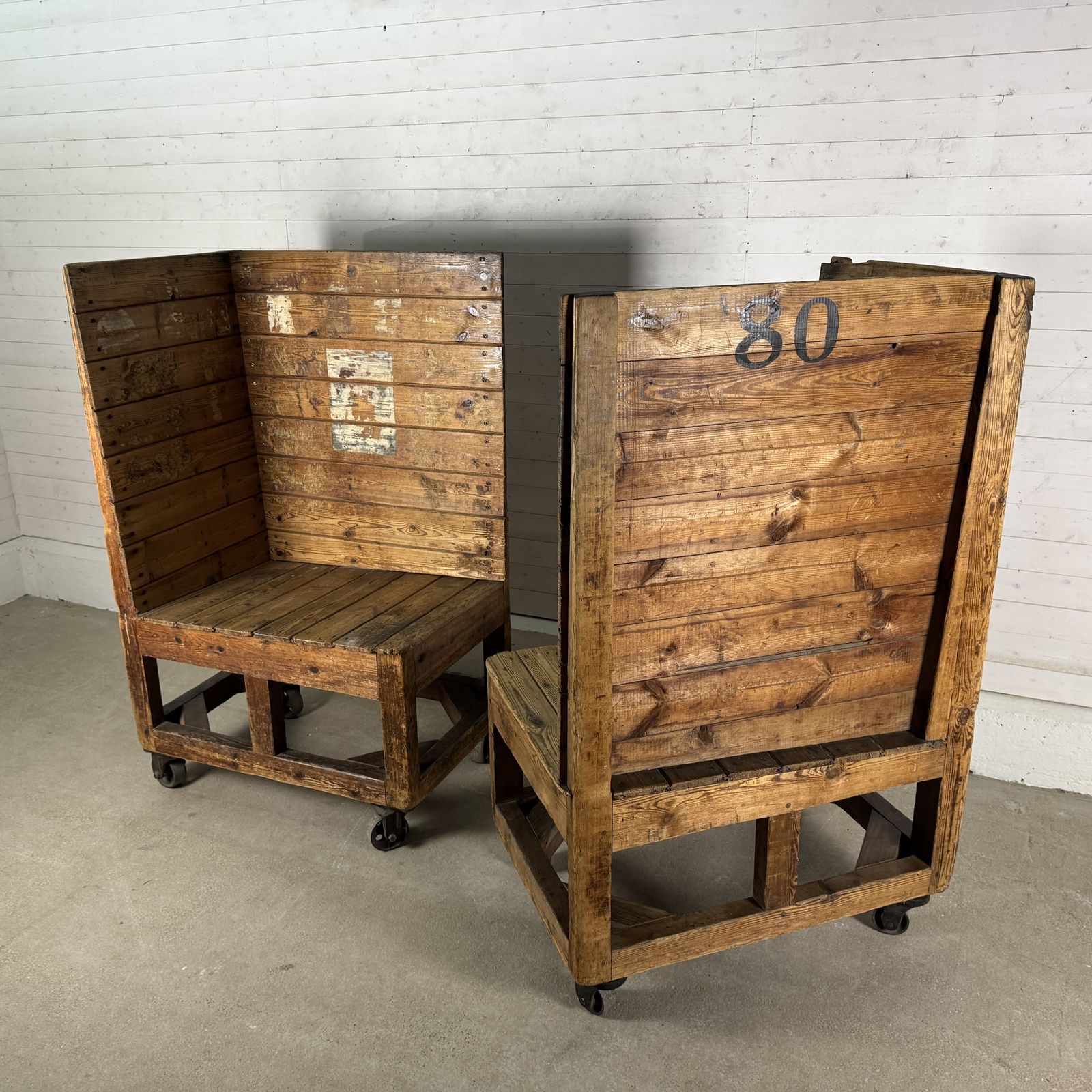 Pair Of Antique Industrial Pine Factory Trolleys photo for sale