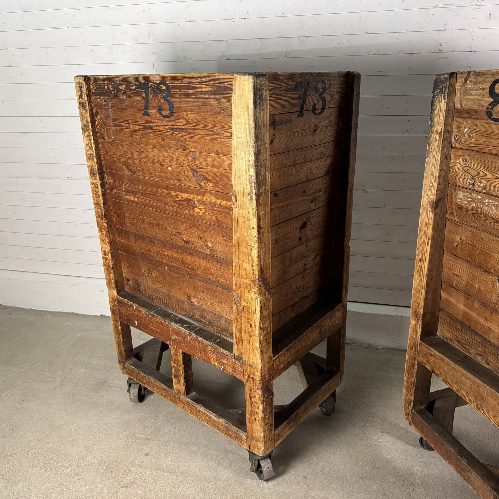 Pair Of Antique Industrial Pine Factory Trolleys photo vinterior