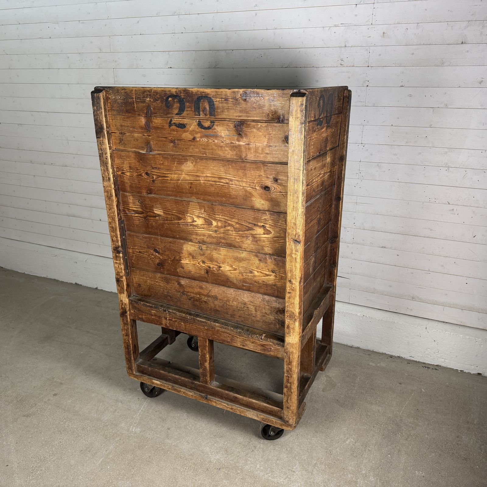 Antique Industrial Pine Factory Trolley photo for sale