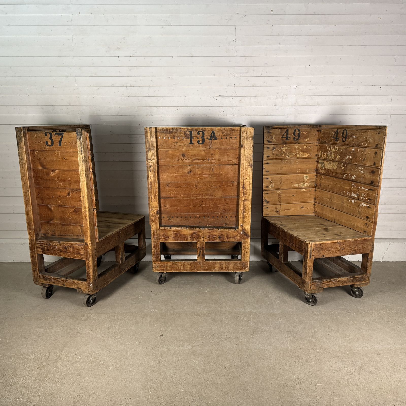 Set Of 3 Heavy Duty Industrial Pine Factory Trolleys photo 1500.0