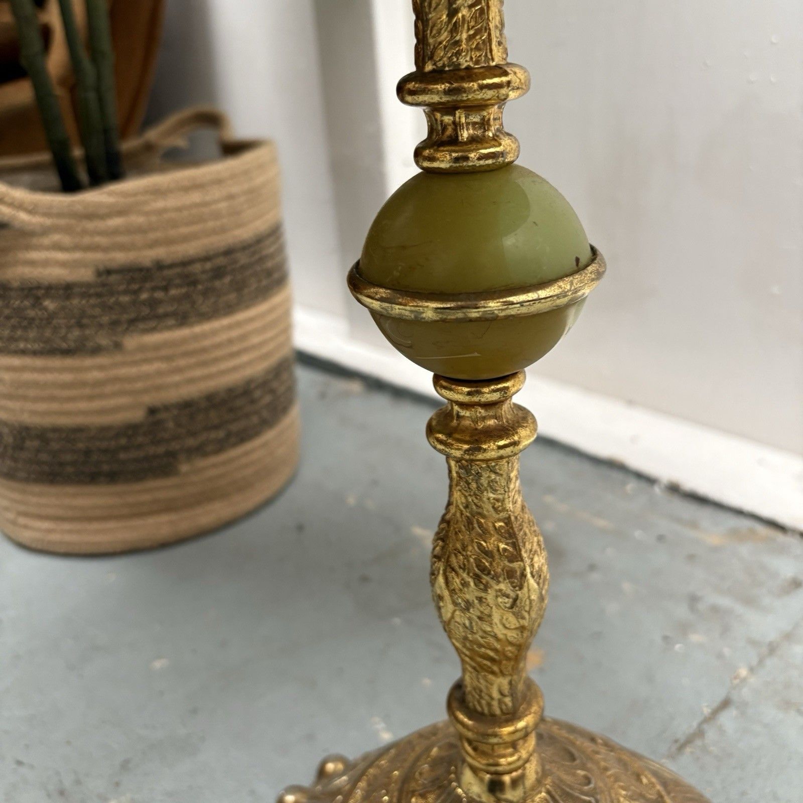Vintage French Style Green Onyx Circular Top Brass Wine Or Side Table photo Furniture