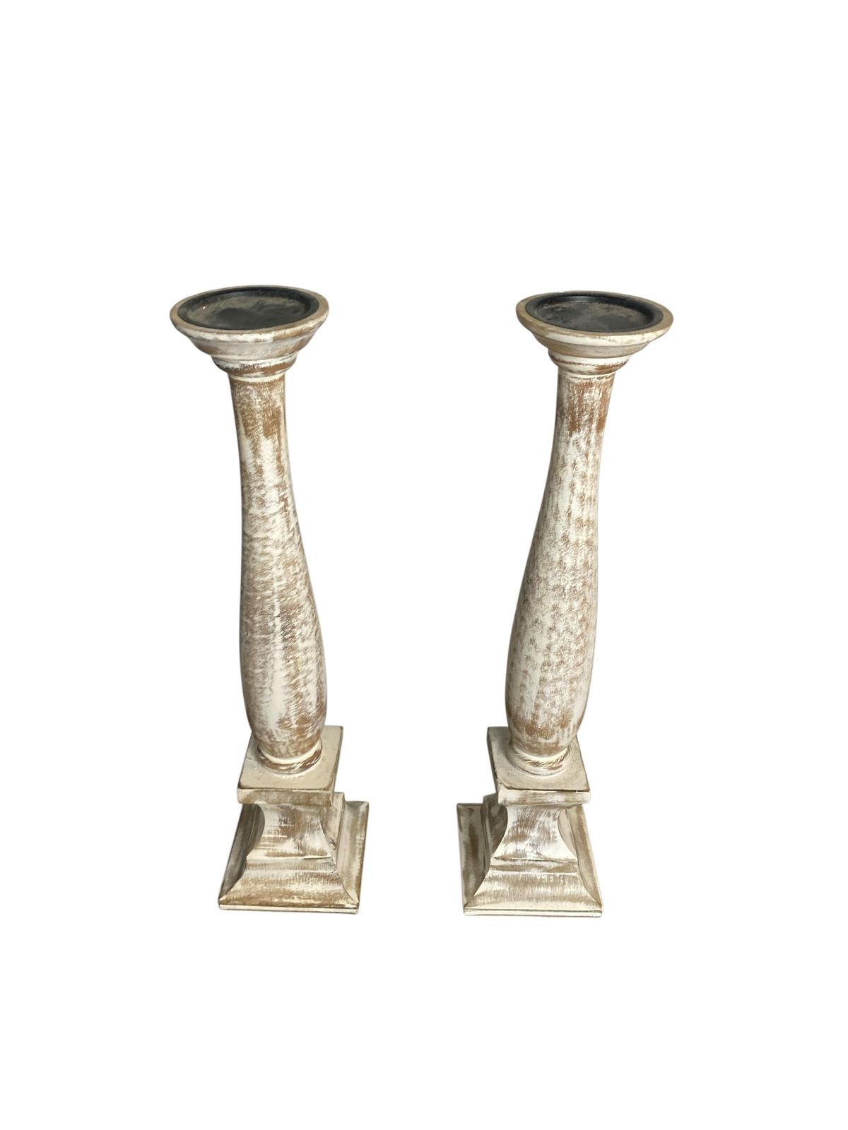 Pair Of Shabby Chic Candle Holders From Belgium Dry Scraped