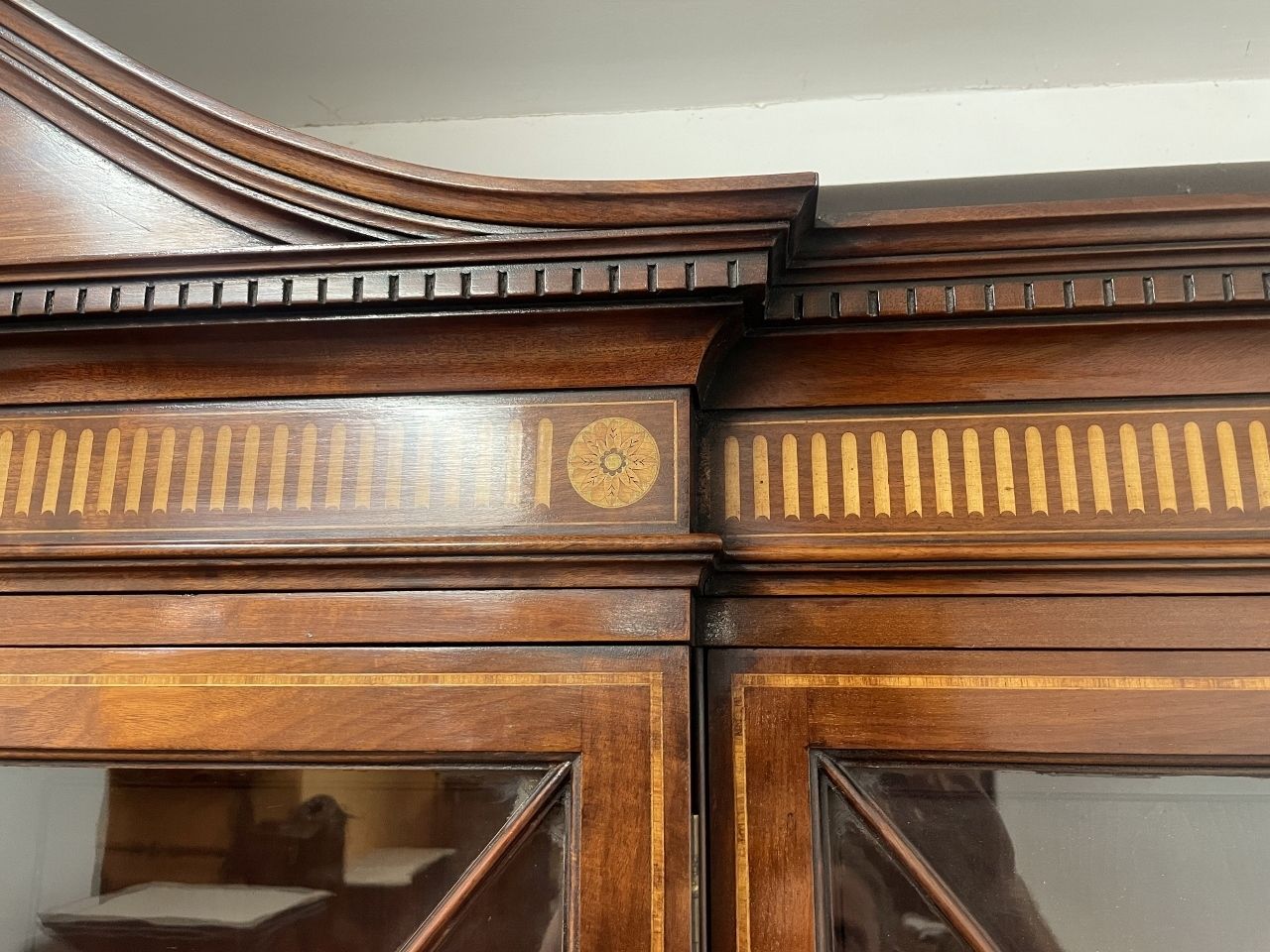 photo for sale 19th Century Inlaid Mahogany Breakfront Bookcase