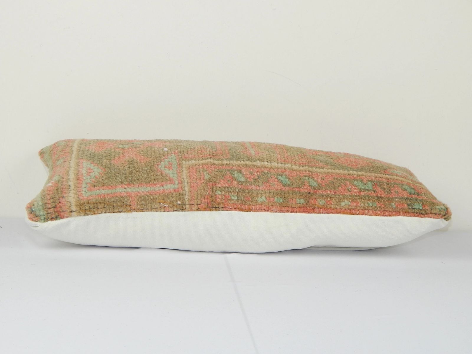 Turkish Oushak Rug Pillow Copper Cover, Small Oblong Boho Woven Rug Carpet Pillow Cover, Tribal Turkish Lumbar Cushion photo for sale