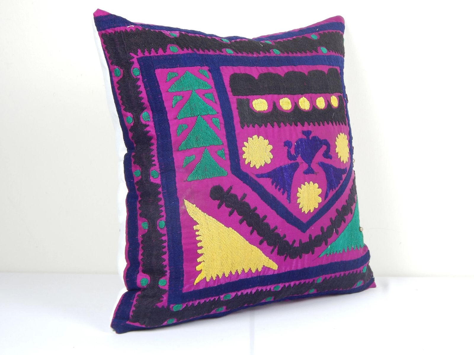 Suzani Handmade Pillow, Purple Ethnic Square Cushion Cover, Decorative Hand Embroidery Case, Muted Ethnic Throw Pillow photo for sale