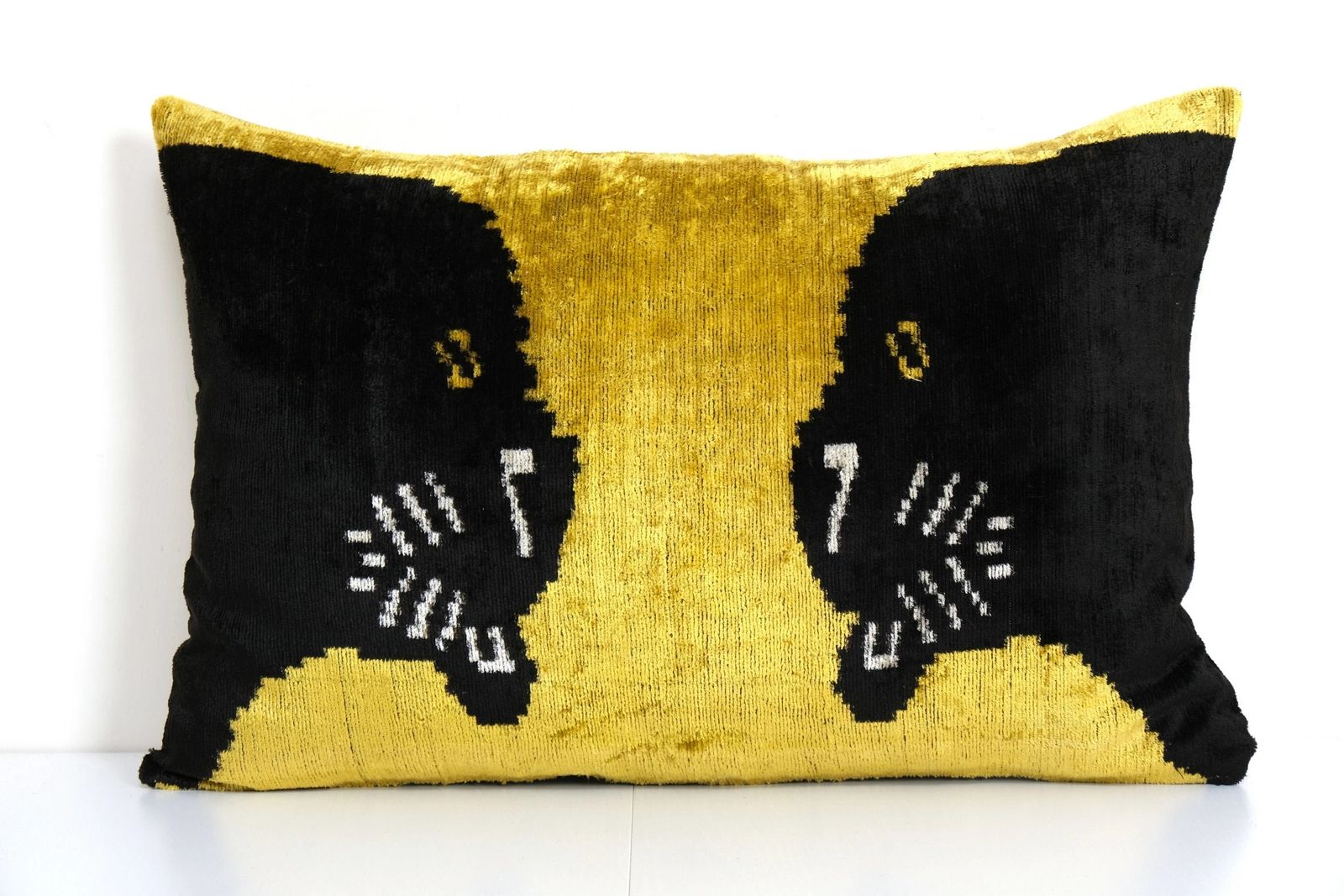 Panther Ikat Velvet Pillow, Silk Lumbar Cushion Cover, Mothers Day Gift, Animal Lumbar Pillows, Boho Pillow