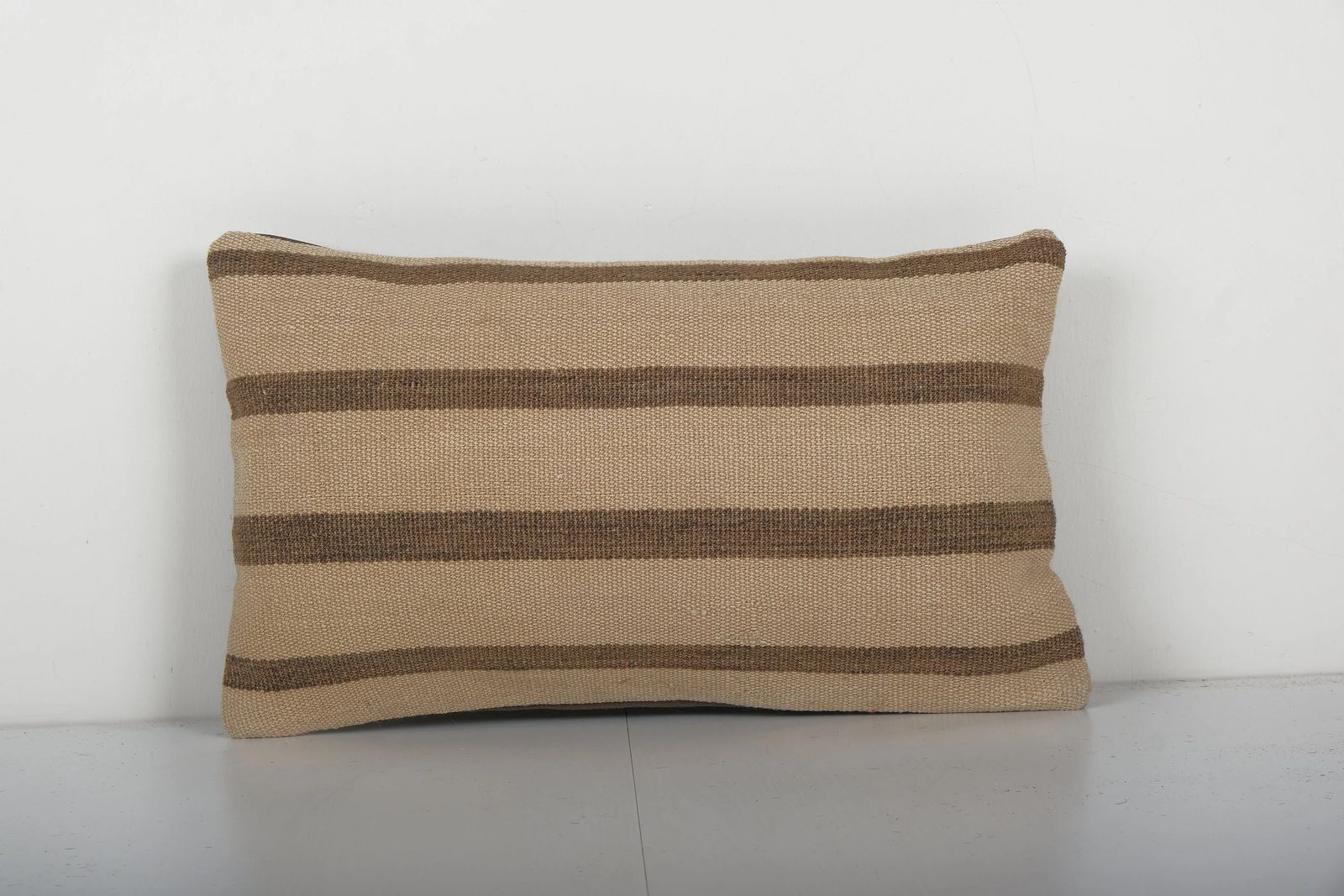 Vintage Striped Organic Hemp Kilim Pillow, Bohemian Organic Wool Kilim Cushion Cover