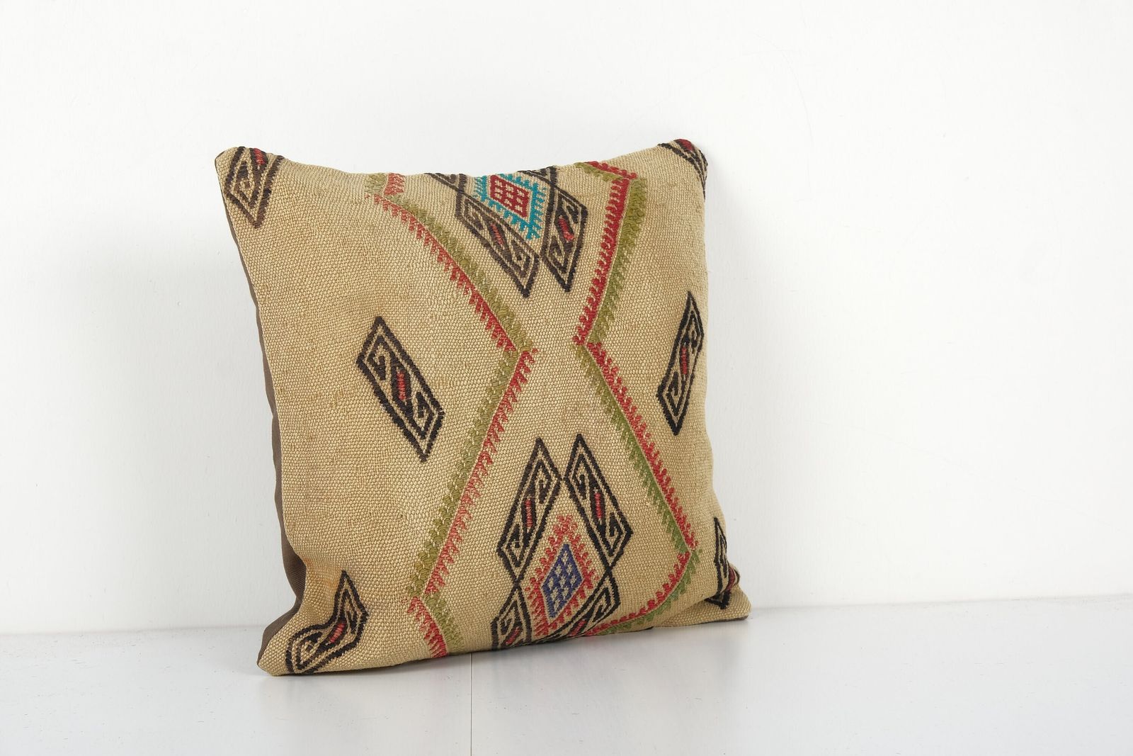 Handmade Decorative Sand Kilim Pillow, Kilim  Cover, Tribal Pillow Cover, Natural Rustic Cushion Case photo for sale