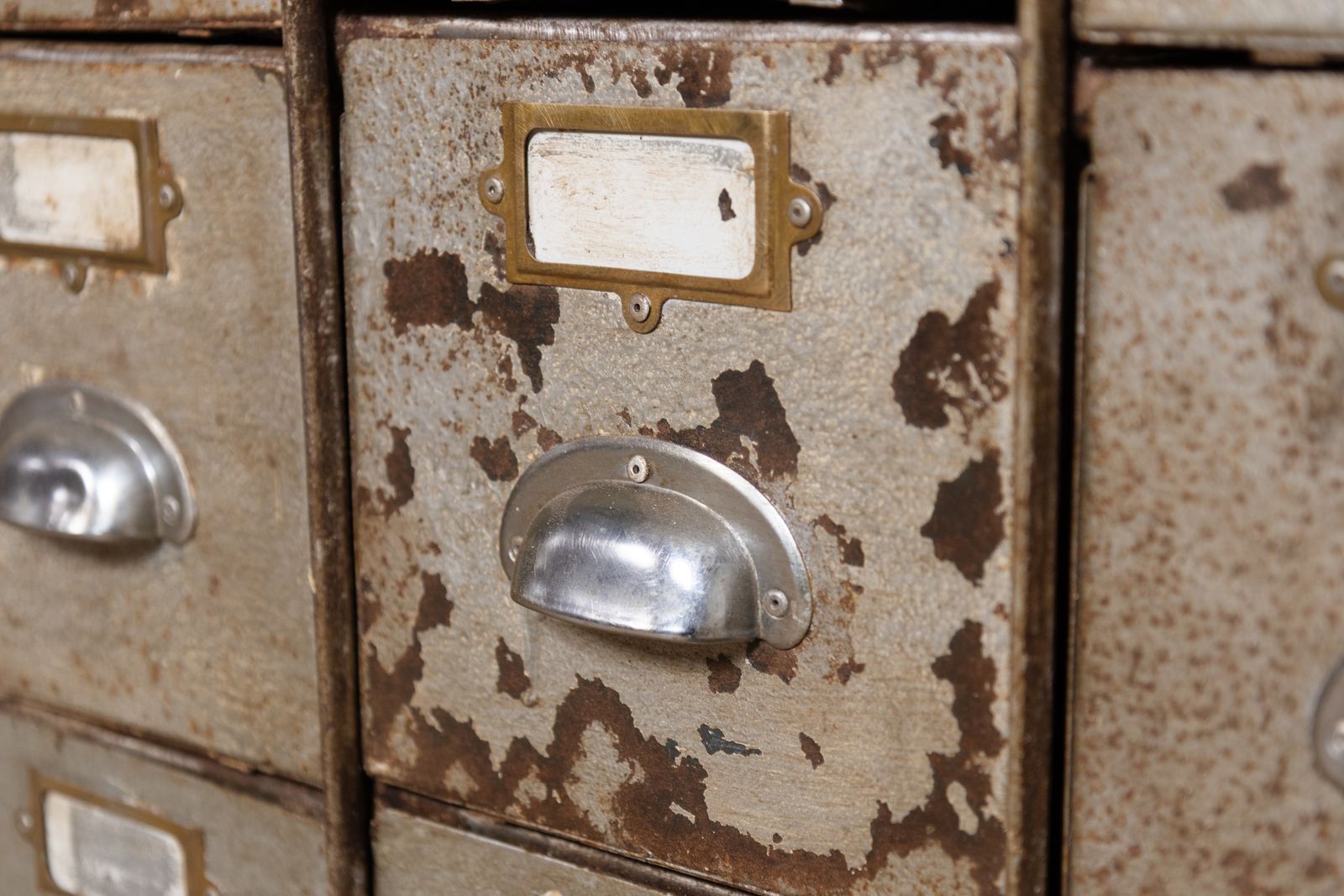 Furniture 1950’s Industrial Bank Of Metal Drawers photo