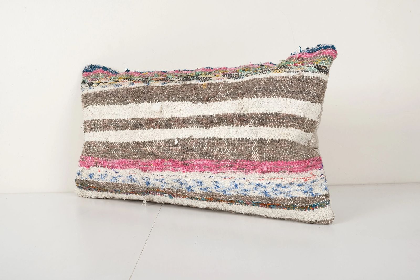 Traditional Turkish Decorative Kilim Pillow, Anatolian Striped Cotton Lumbar Kilim Pillow Cover photo furniture