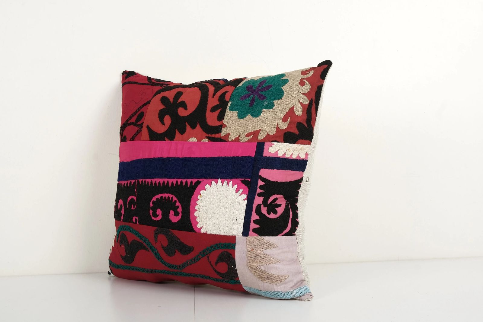 Suzani Pillow Fashioned From Uzbek Textile   Square Samarkand Patchwork Pillow Cover   Oblong Ethnic Cushion Cover photo furniture