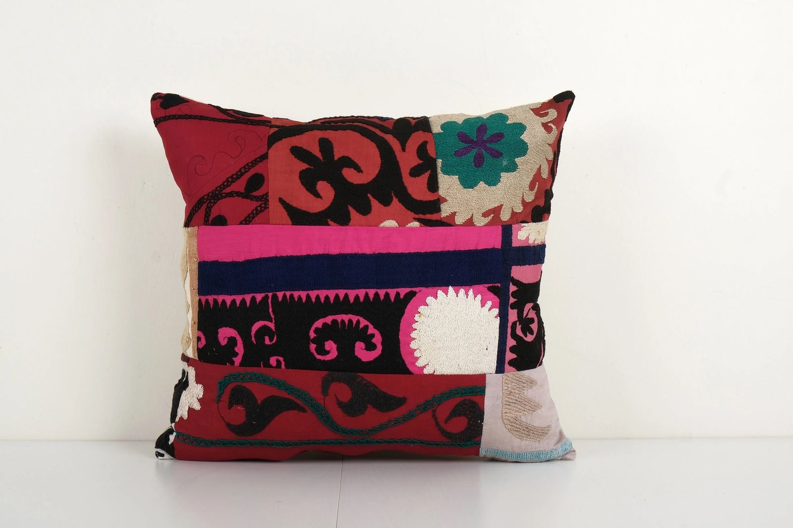 Suzani Pillow Fashioned From Uzbek Textile   Square Samarkand Patchwork Pillow Cover   Oblong Ethnic Cushion Cover