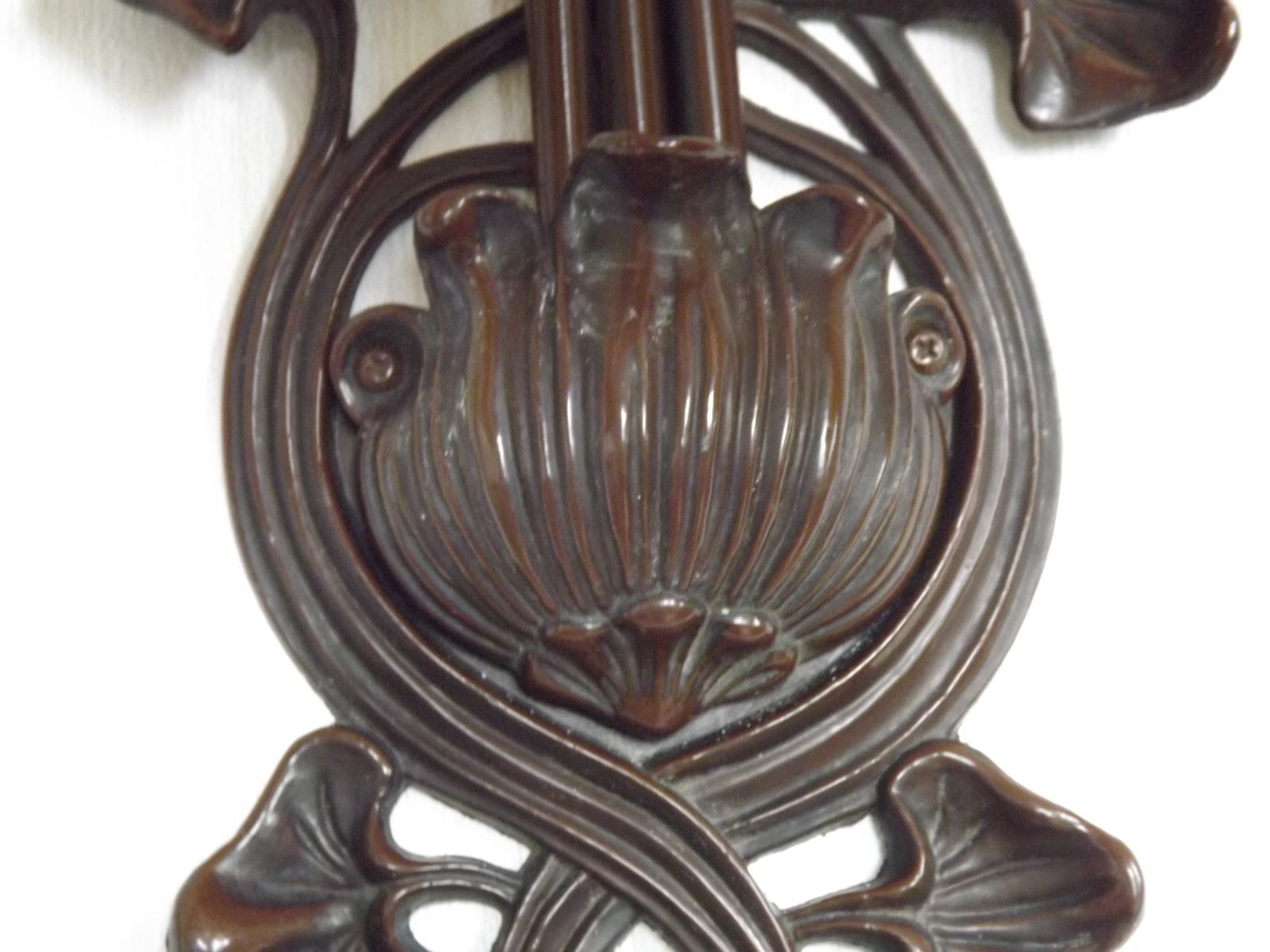 photo for sale French Art Nouveau Style Large 3 Light Wall Sconce.  Signed Art De France Lily Shades.