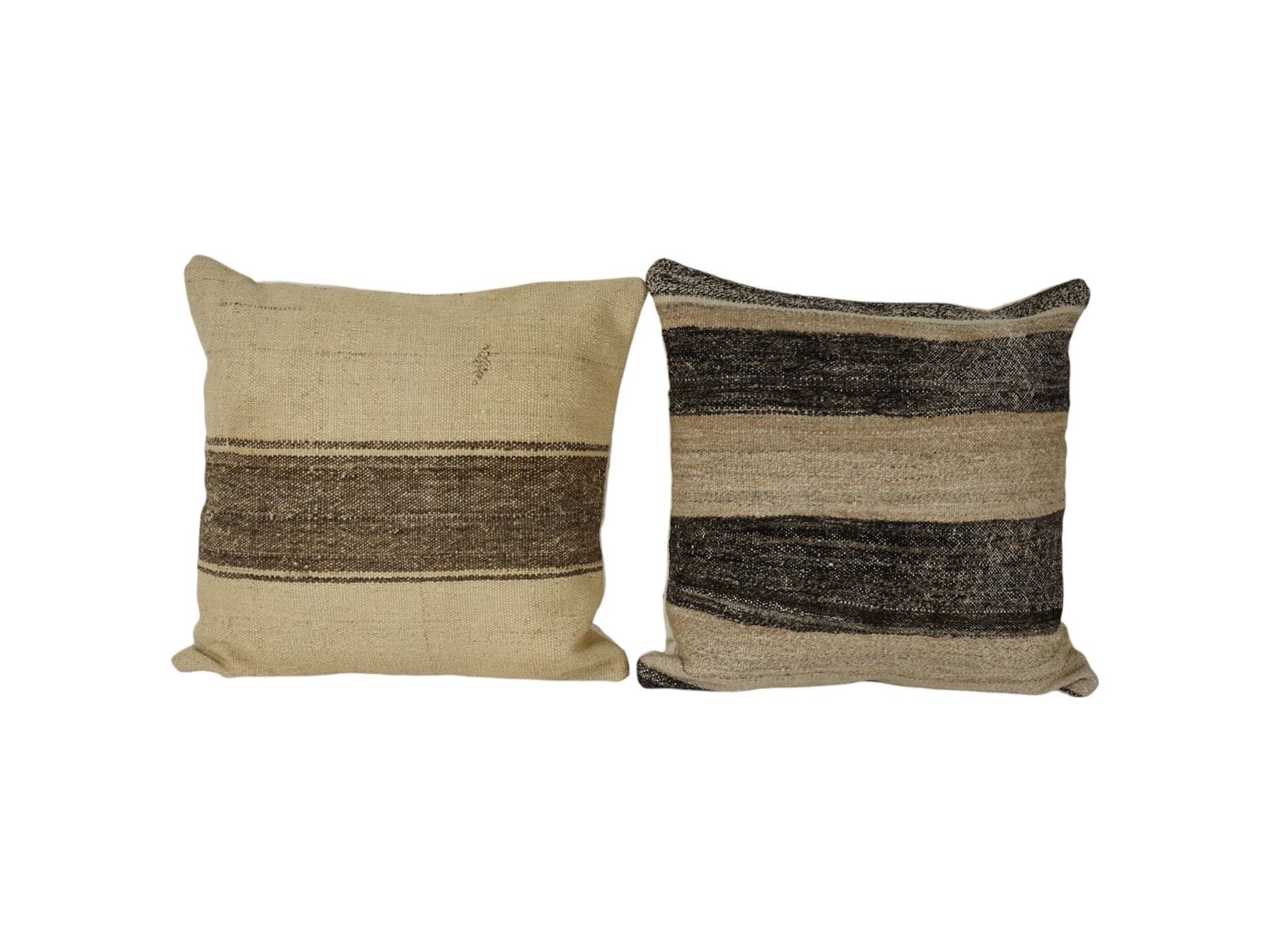 Organic Set Of Two Turkish Hemp Kilim Pillow, Set Of Two Decorative Anatolian Decor