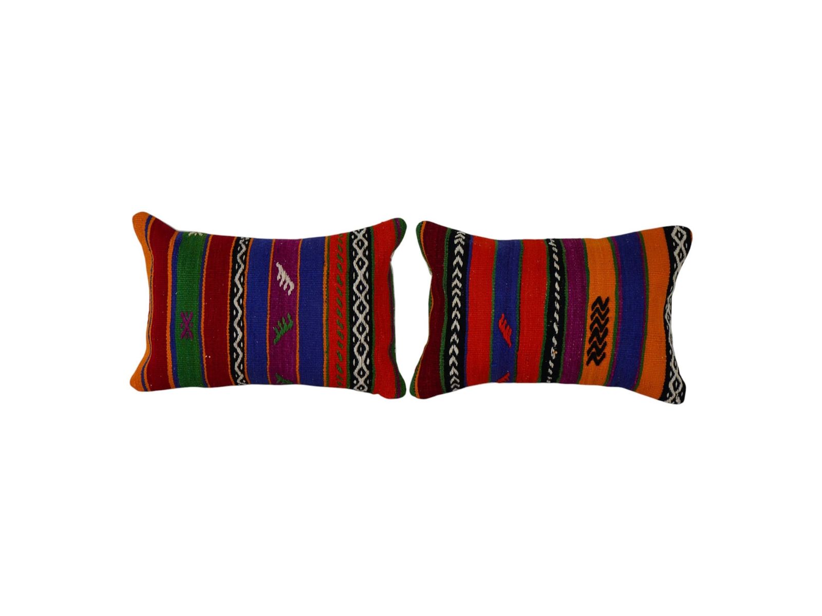 Striped Turkish Kilim Pillow Cover, Wool Rustic Home Decor, Set Of Two Organic Cushion Cover