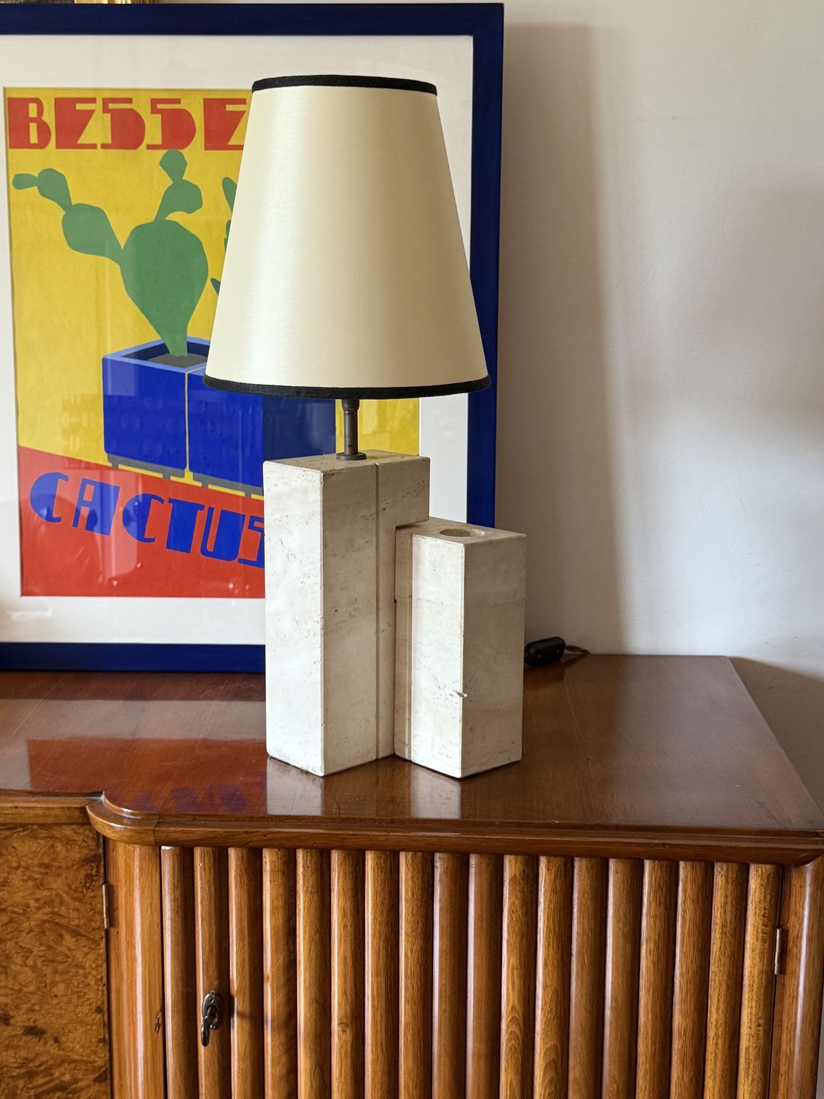 Mid Century Modern Travertine Sculptural Table Lamp, Giulio Cesari, Nucleo Sormani, Italy 1960s photo furniture