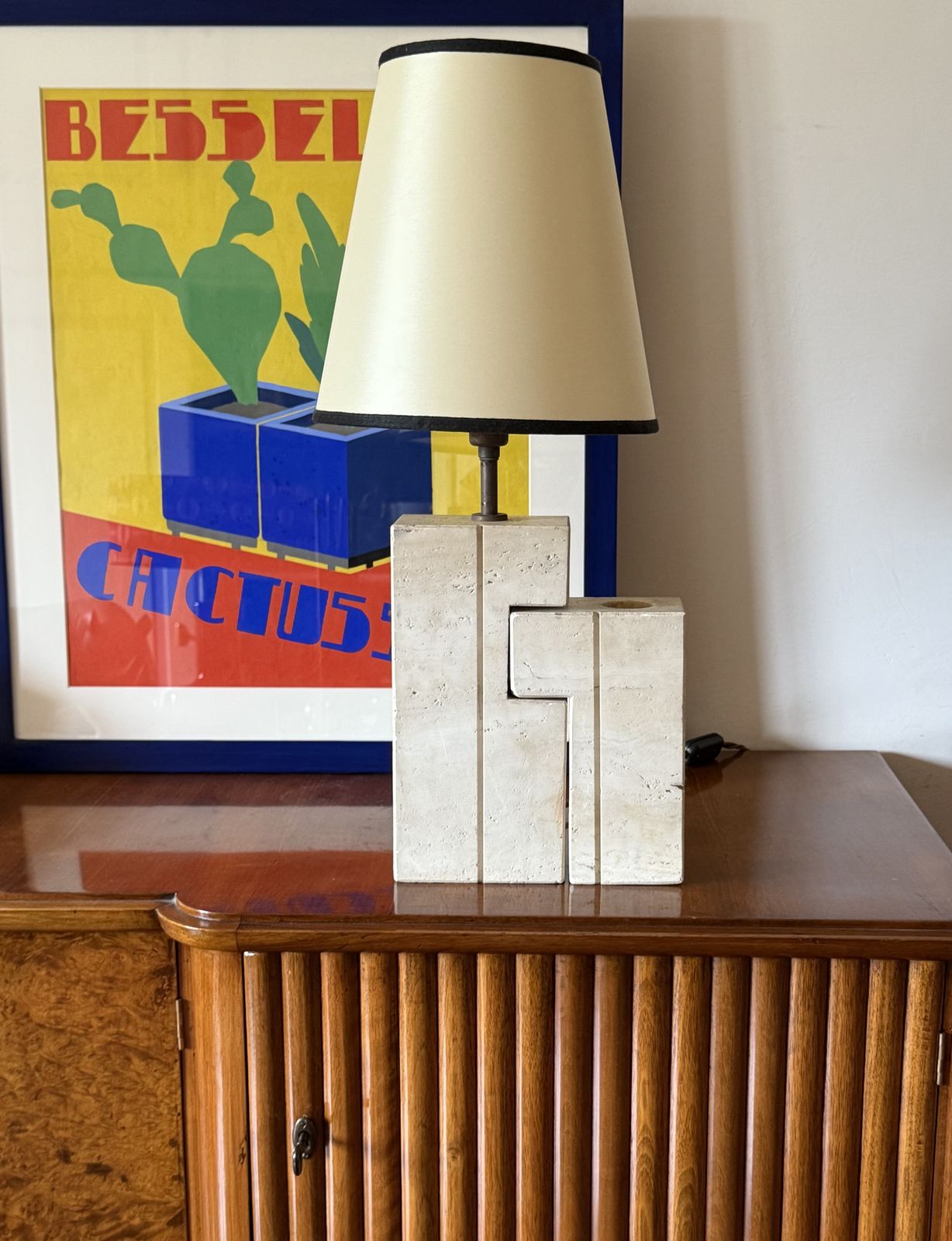 Mid Century Modern Travertine Sculptural Table Lamp, Giulio Cesari, Nucleo Sormani, Italy 1960s photo for sale