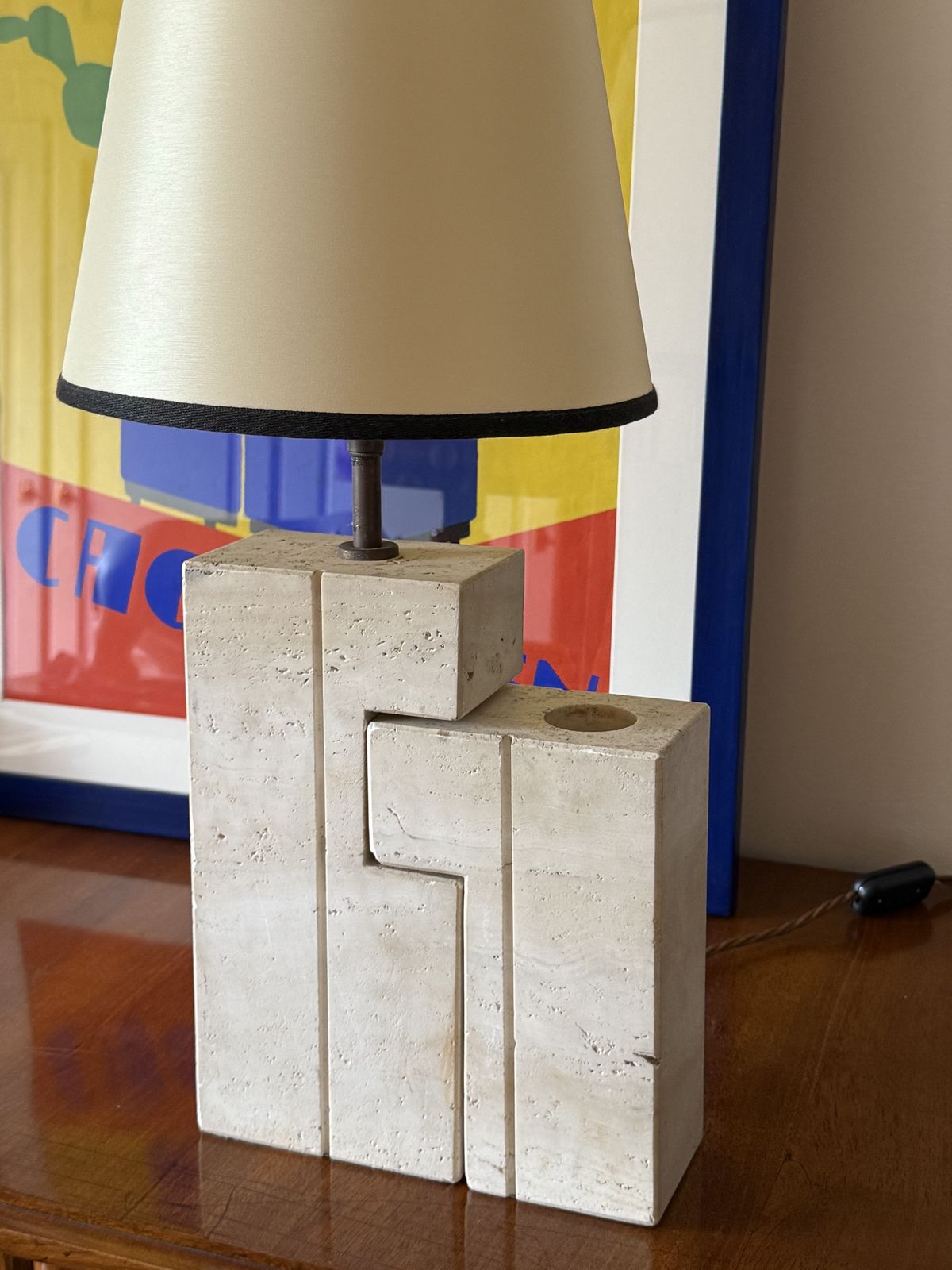 Mid Century Modern Travertine Sculptural Table Lamp, Giulio Cesari, Nucleo Sormani, Italy 1960s photo vinterior