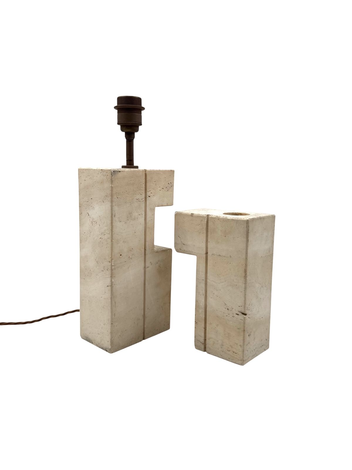 Lighting Mid Century Modern Travertine Sculptural Table Lamp, Giulio Cesari, Nucleo Sormani, Italy 1960s photo