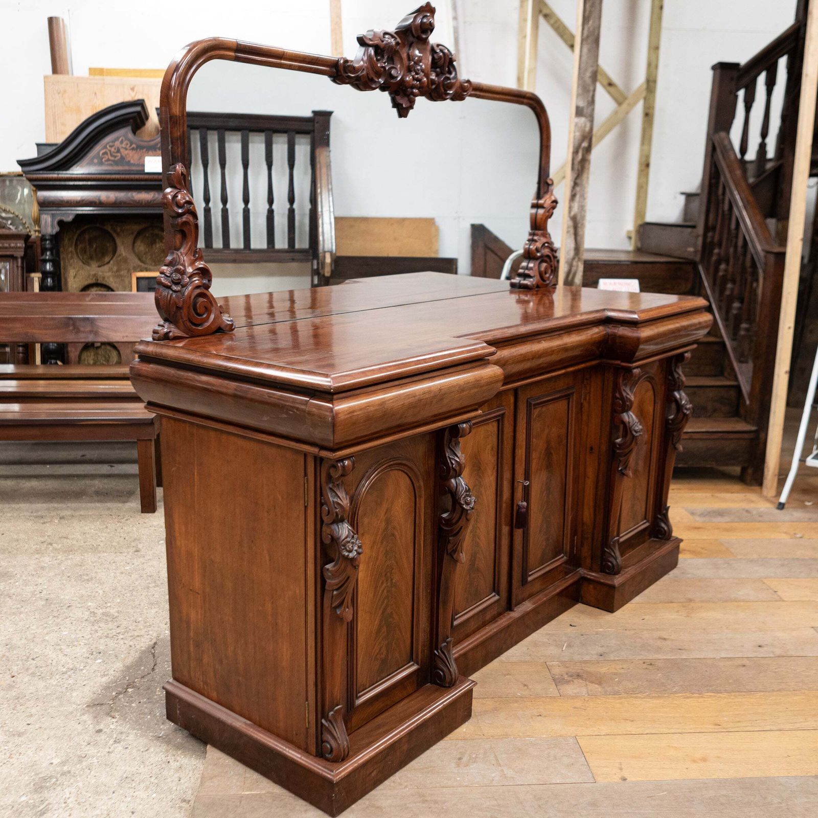 Antique Ornate Carved Mahogany Sideboard With Mirror And Secret Drawers photo 2600.0