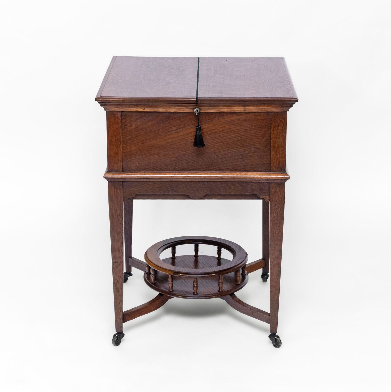 photo vinterior Antique Edwardian Oak Metamorphic Rise & Fall Cocktail Drinks Cabinet Bar