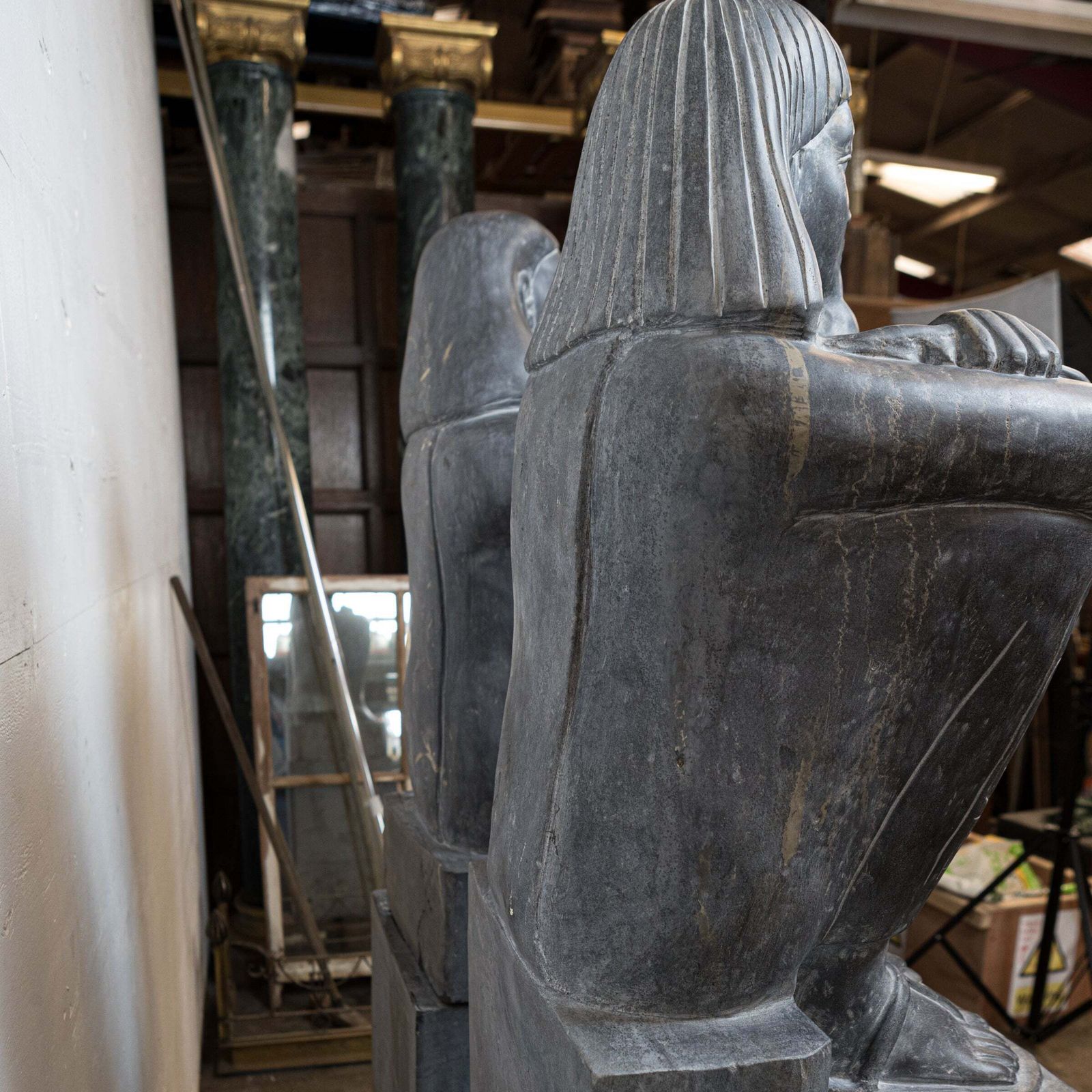 7000.0 Pair Of Monumental Egyptian Marble Block Statues With Plinths photo