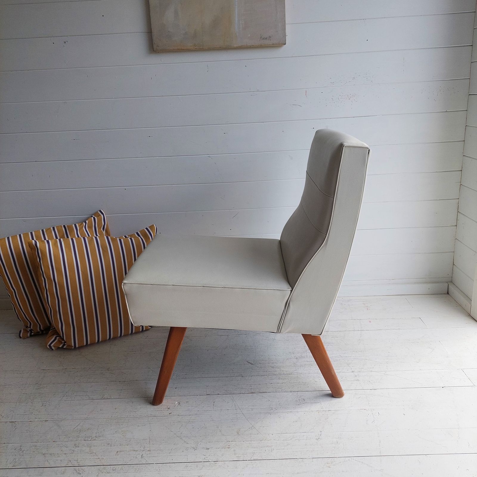 Mid Century Scandinavian Danish Style Teak And Vinyl Lounge Chair , Bedroom Cocktail Chair, 1960s photo vinterior