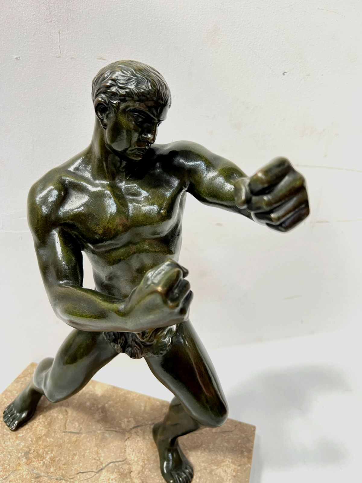 "The Boxer" Bronze Group With Patina Brown Green 20th Century photo vintage