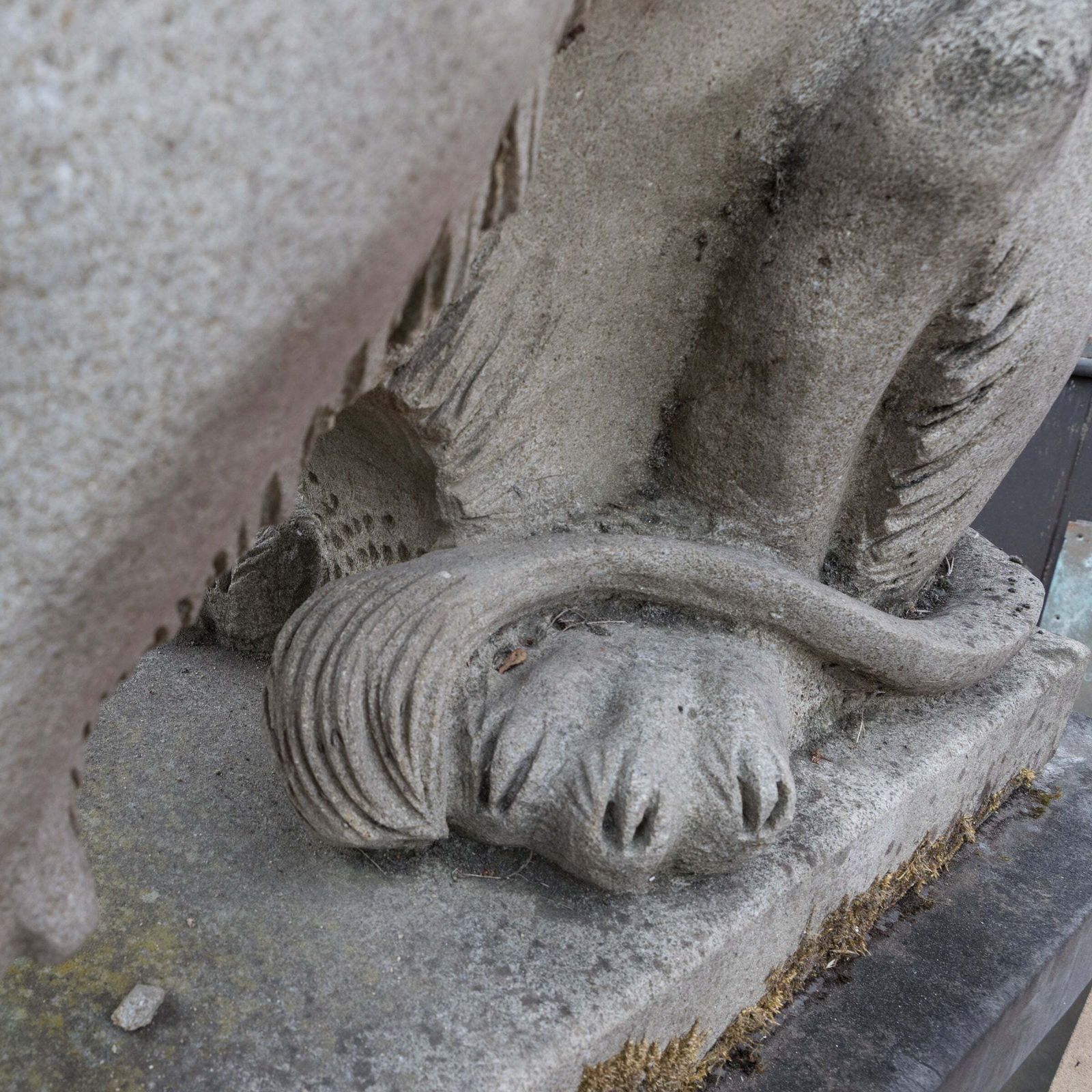 Reclaimed Pair Of Monumental Stone Lions On Their Own Plinth photo vinterior