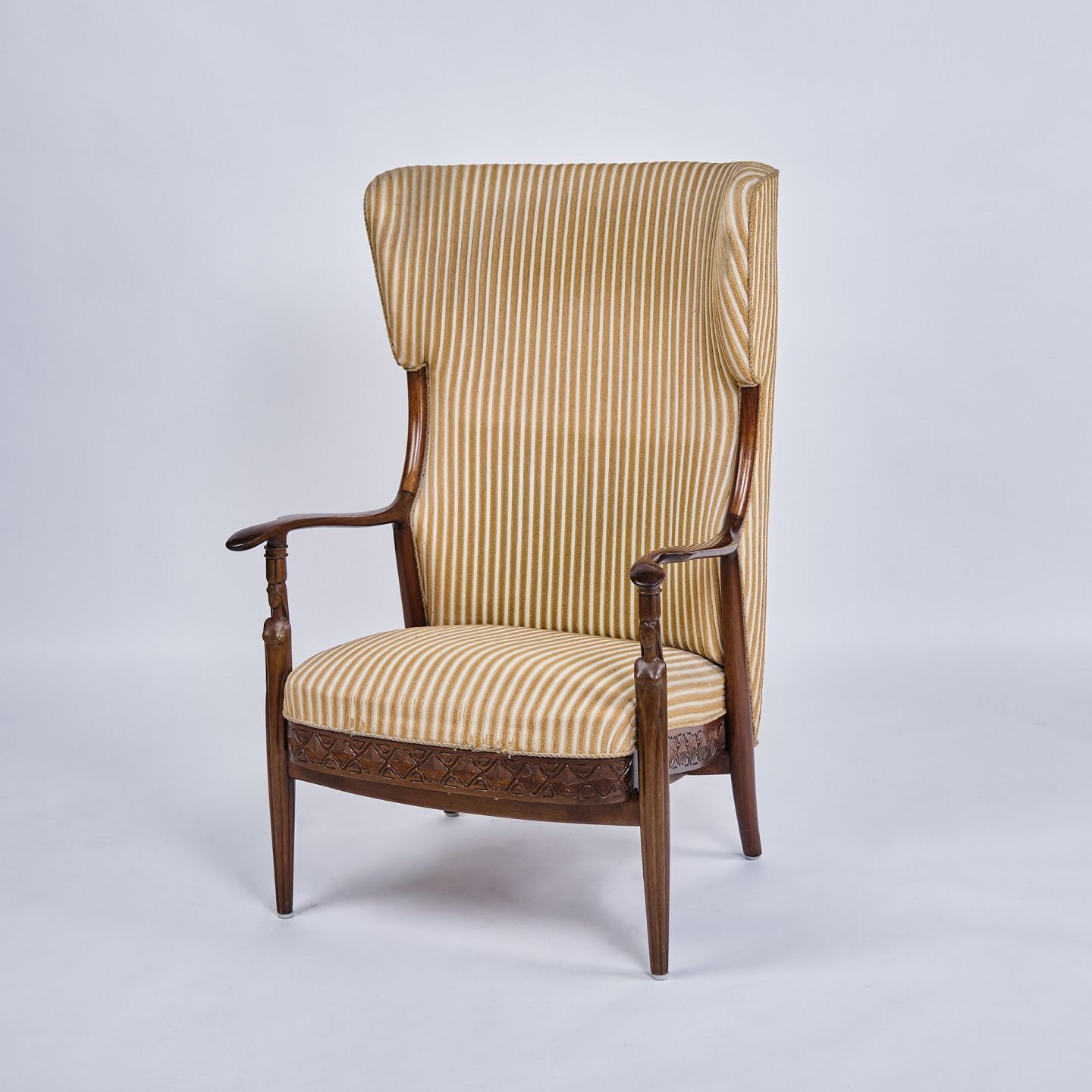 Earflap Chair   Rosewood   Carpenter's Work   Striped Fabric   1930s