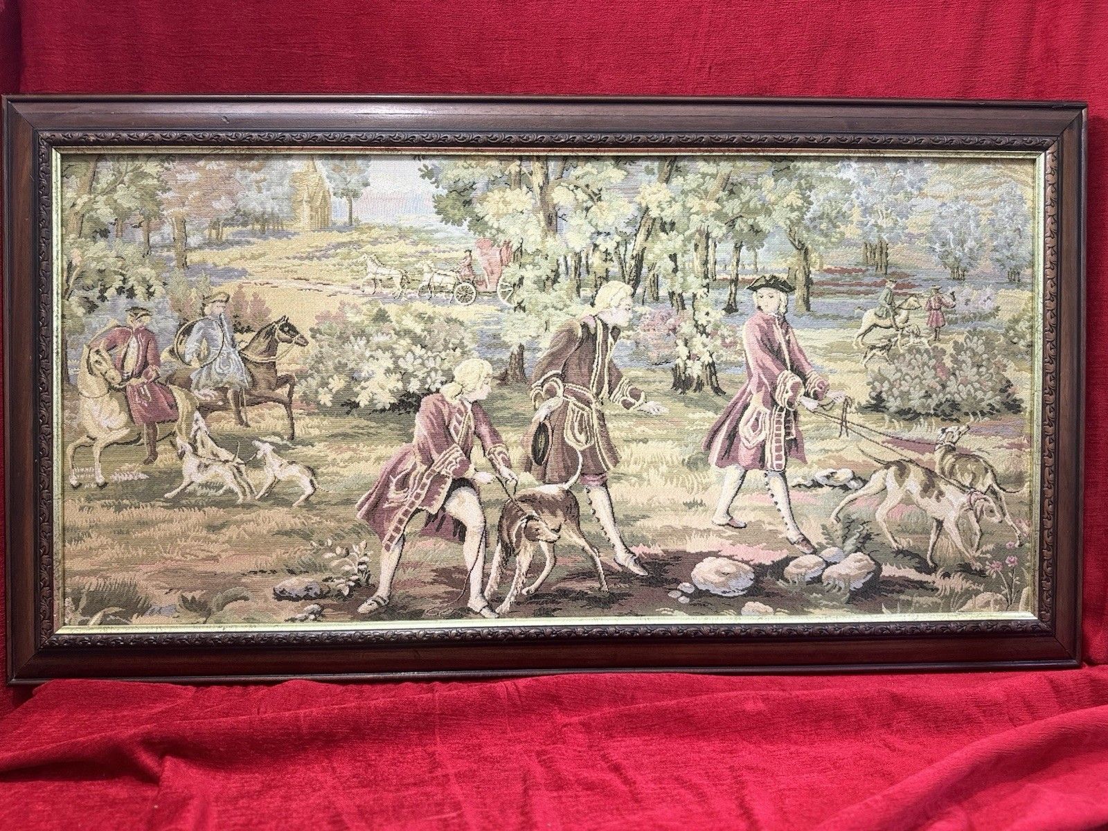 Louis XV Style 18th Century Aristocratic Pursuit Of The Hunt Tapestry. Framed photo furniture