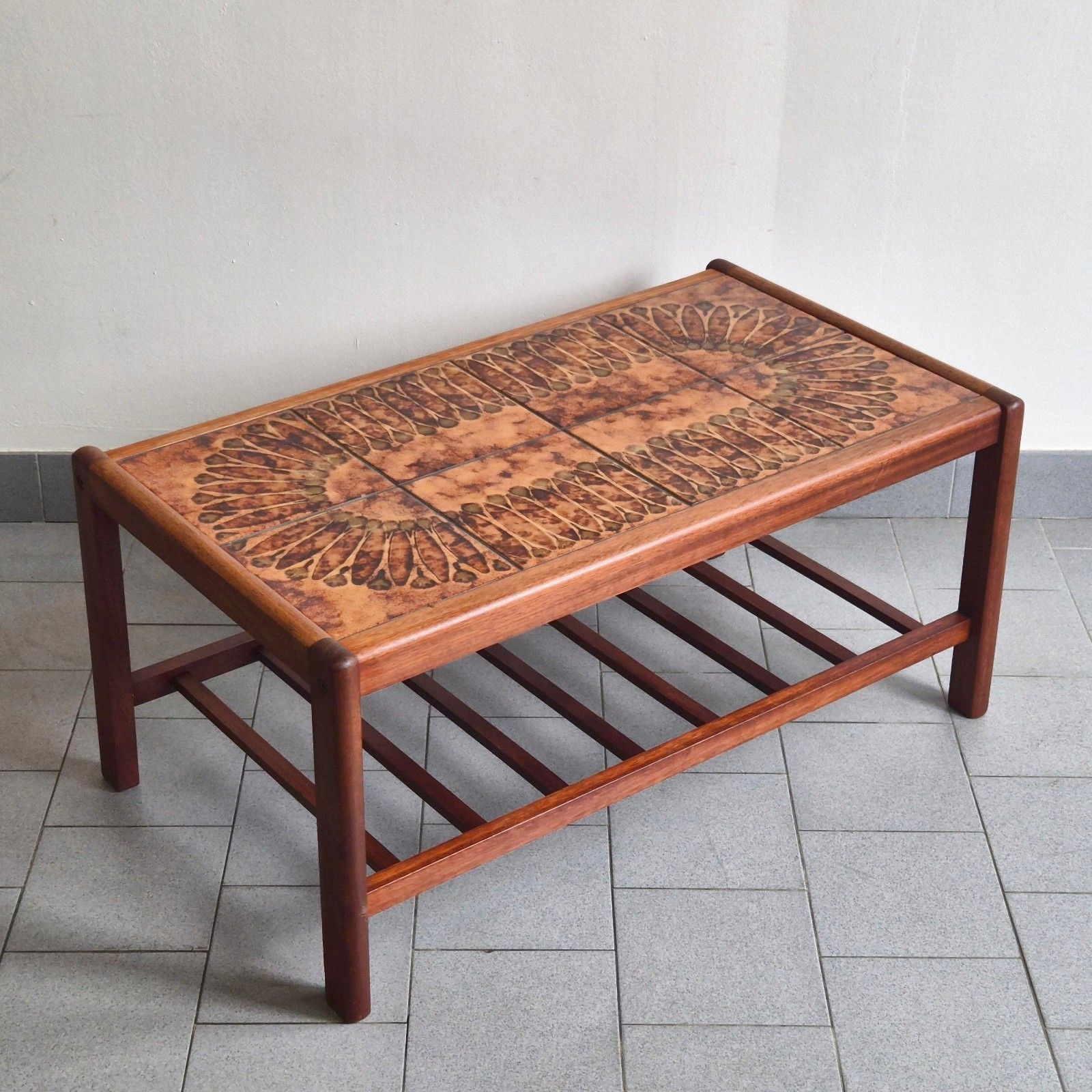 Vintage 1960 Scandinavian Teak & Ceramic Magazine Rack Coffee Table 60s Retro photo furniture