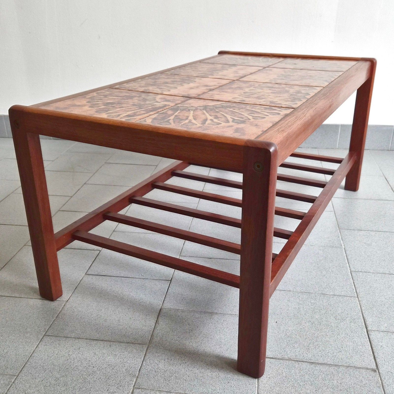 Furniture Vintage 1960 Scandinavian Teak & Ceramic Magazine Rack Coffee Table 60s Retro photo