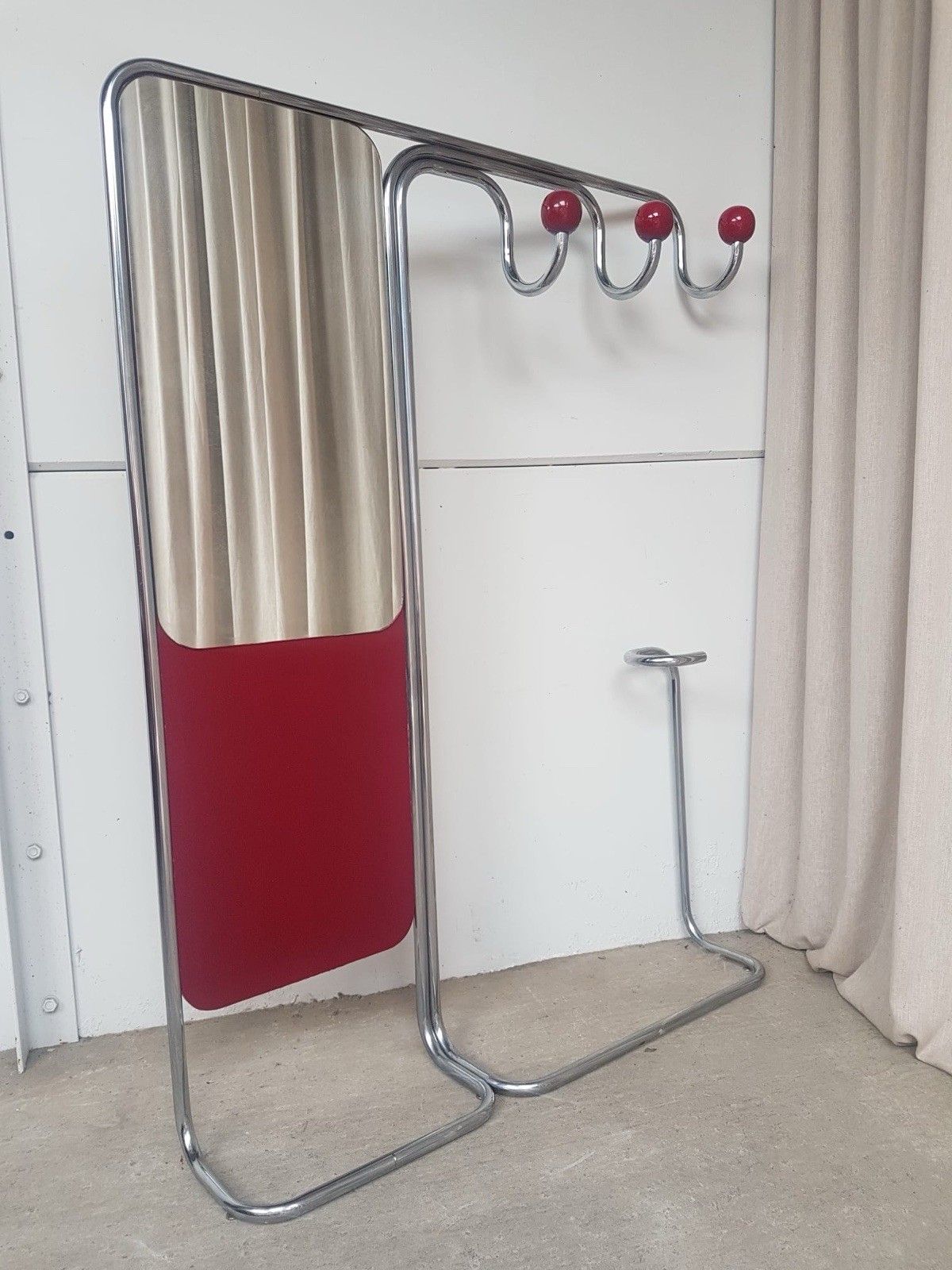 Vtg Mid Century Hallway Entranceway Coat Rack Mirror Bauhaus Danish R930 photo Furniture