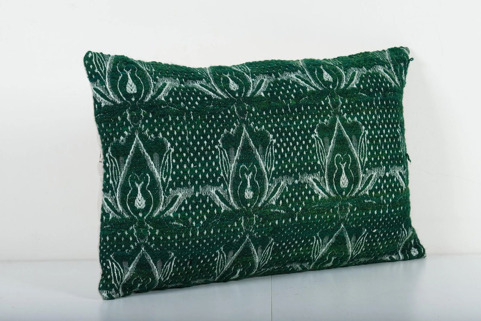 Traditional Turkish Dark Green Decorative Kilim Pillow, Anatolian Striped Lumbar Kilim Pillow Cove photo for sale