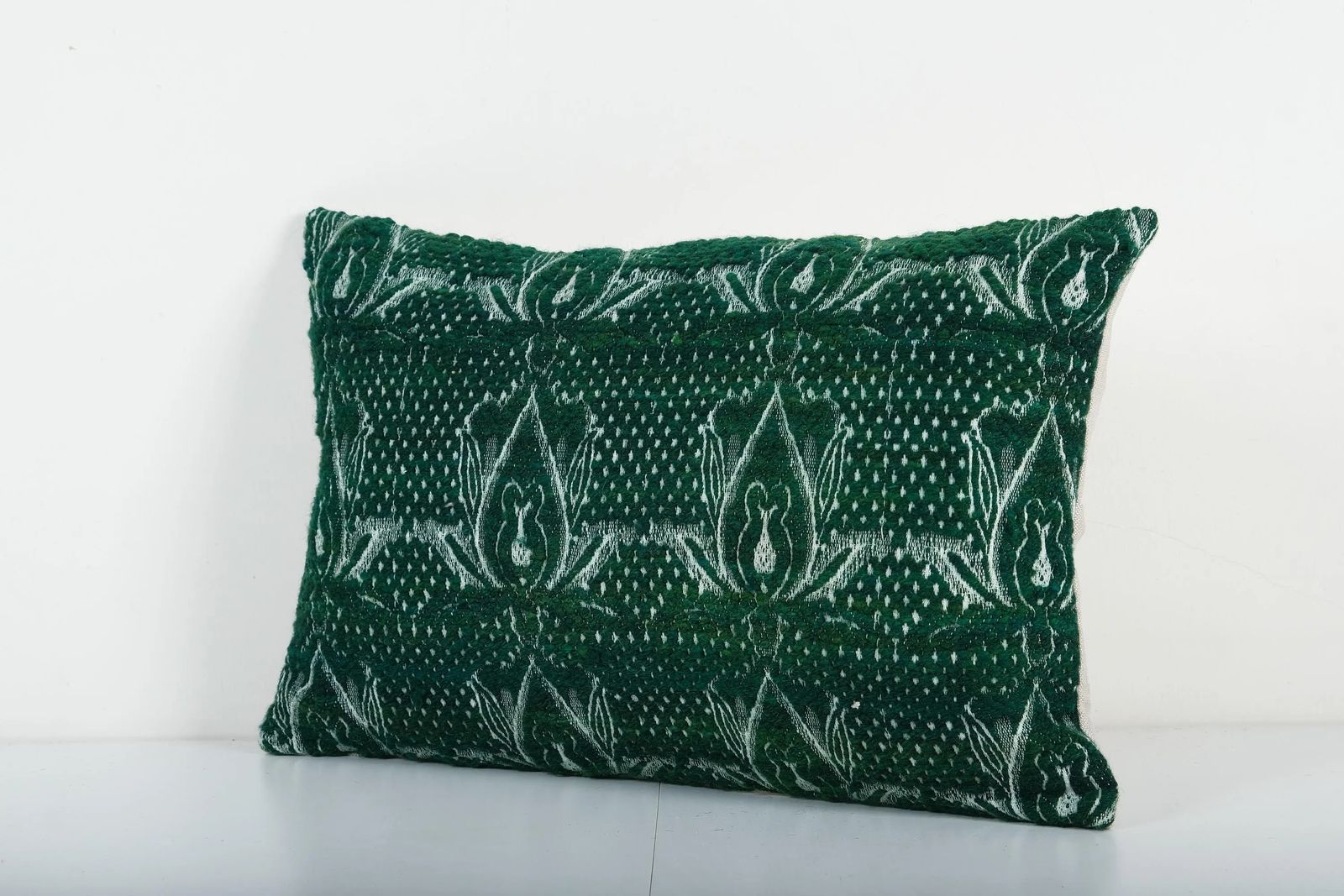 Traditional Turkish Dark Green Decorative Kilim Pillow, Anatolian Striped Lumbar Kilim Pillow Cove photo Textiles