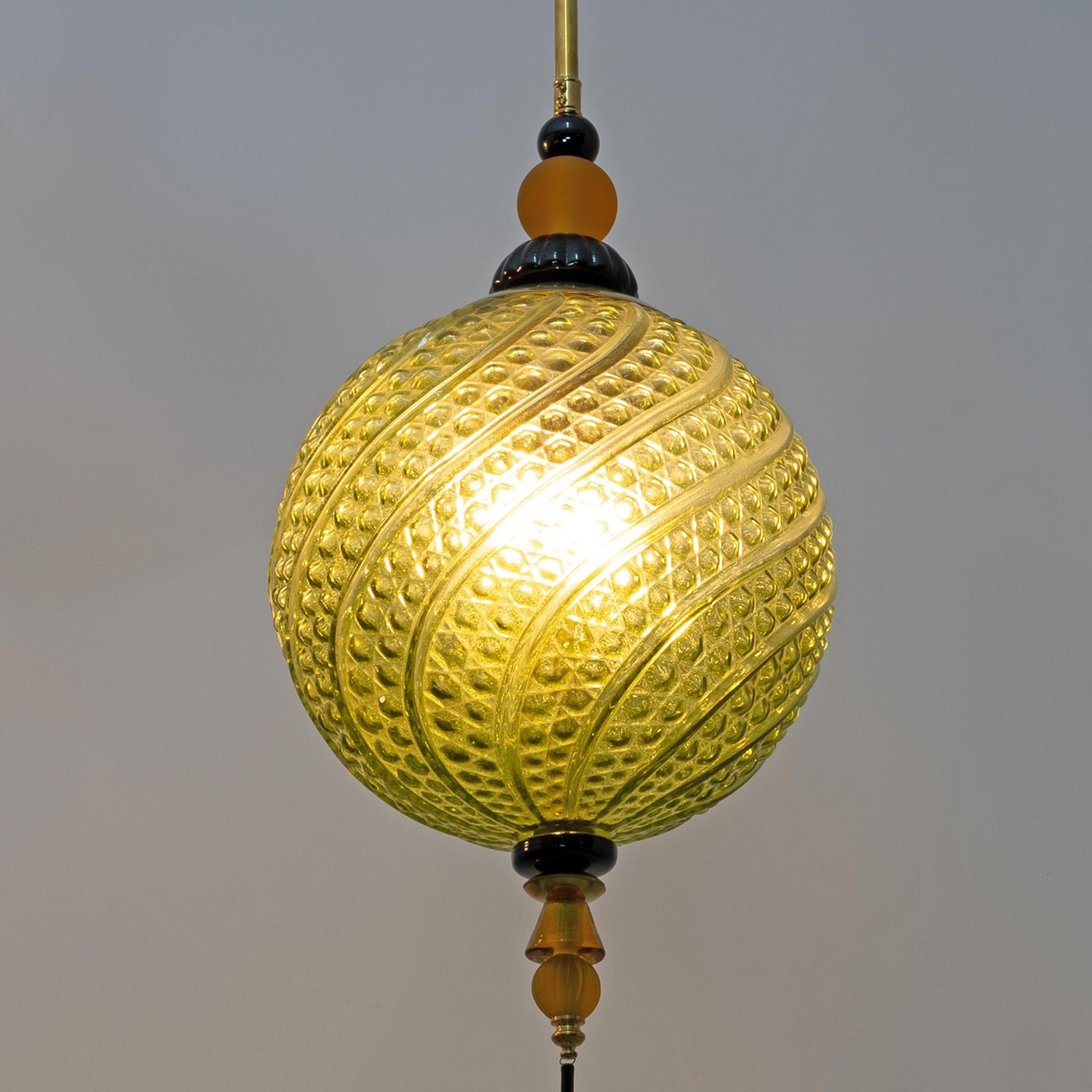 Blown Murano Glass And Brass Pendant Lamp photo for sale