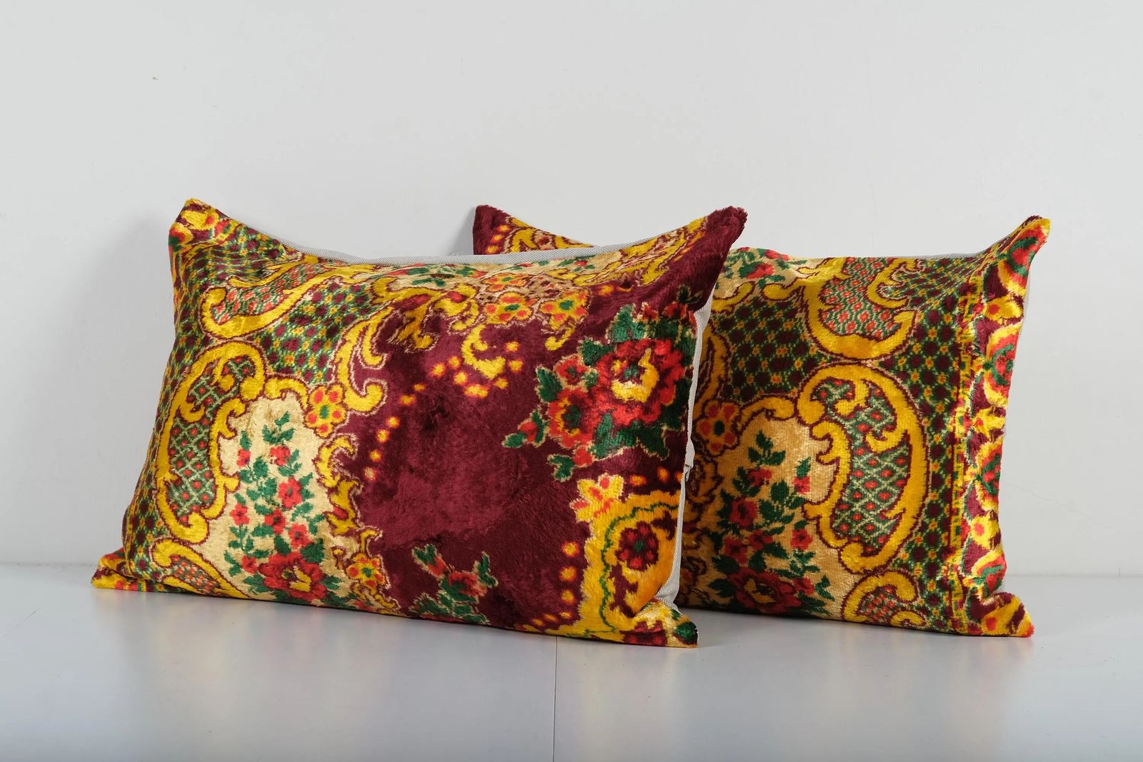 Bohemian Yellow Red Velvet Pillow Cover   Set Of Two Handmade Silk Cushion Cover photo furniture