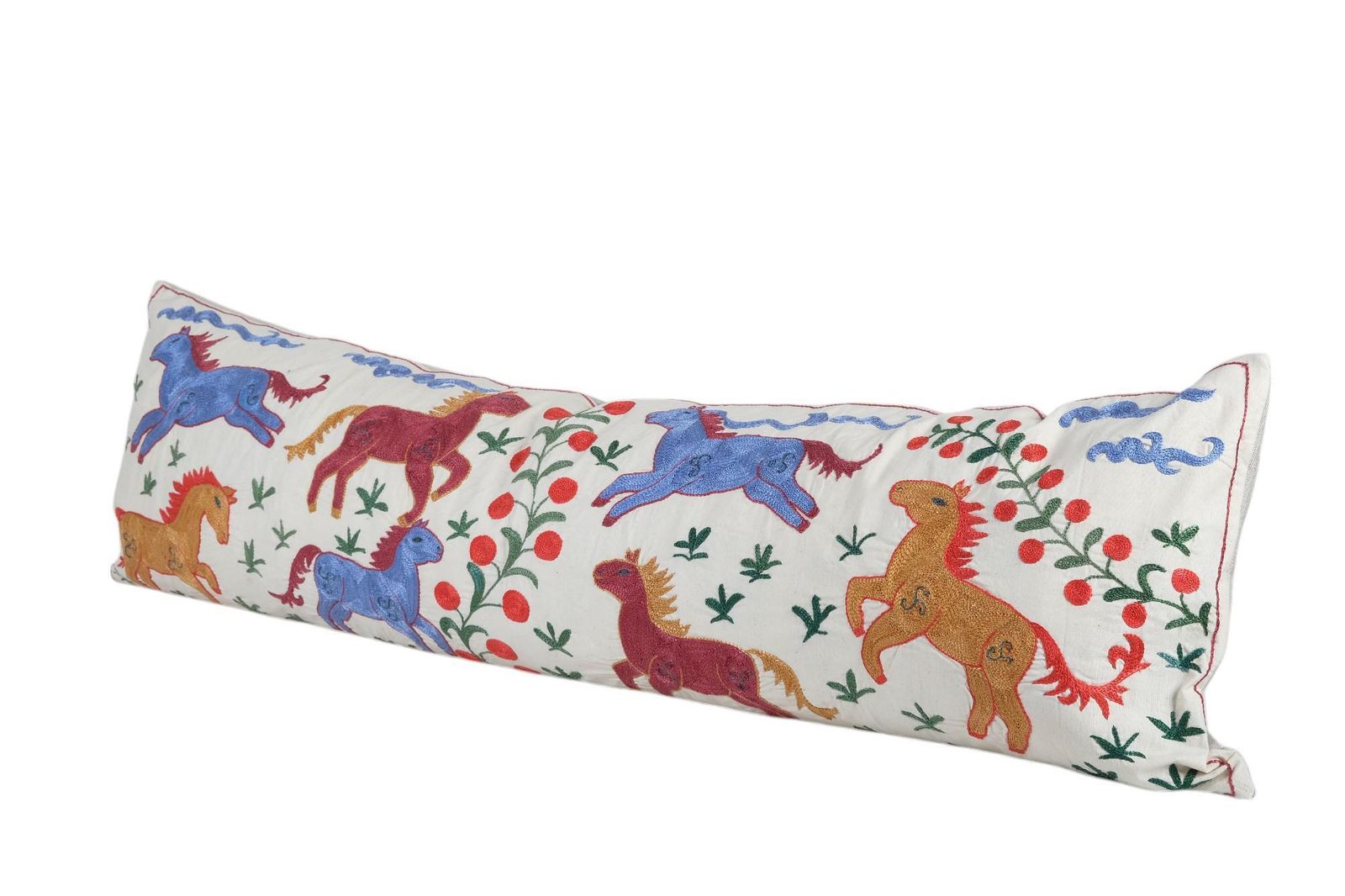 Suzani Horse Bedding Pillows Made From Tashkent Suzani, Hippie Extra Long Pictorial Cushion photo for sale