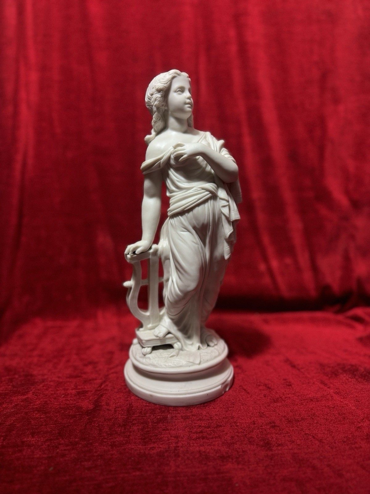 Antique Victorian Parian Ware Robed Lady Standing With Lyre Figure Sculpture photo vinterior