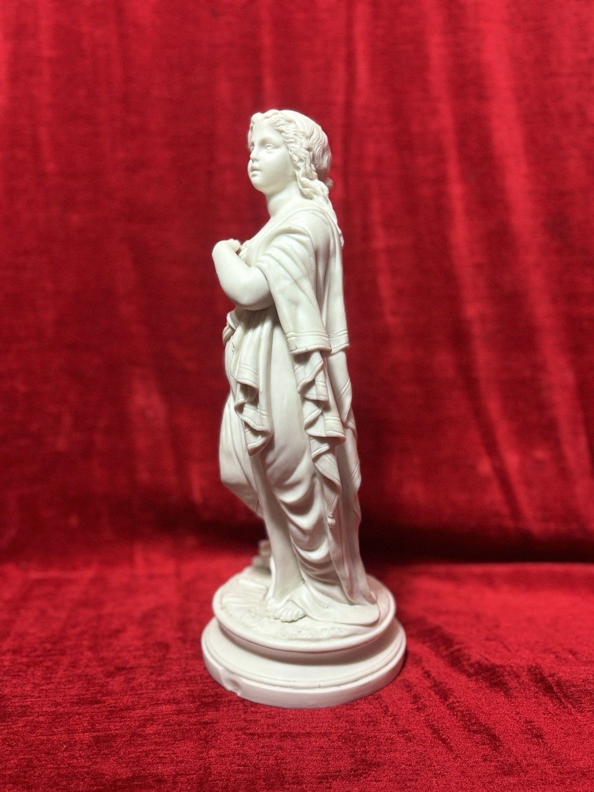 photo furniture Antique Victorian Parian Ware Robed Lady Standing With Lyre Figure Sculpture