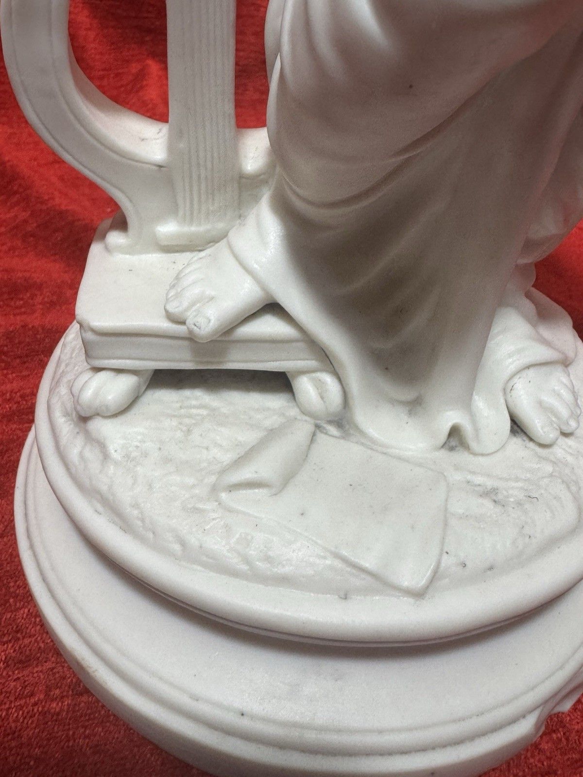 photo vinterior Antique Victorian Parian Ware Robed Lady Standing With Lyre Figure Sculpture