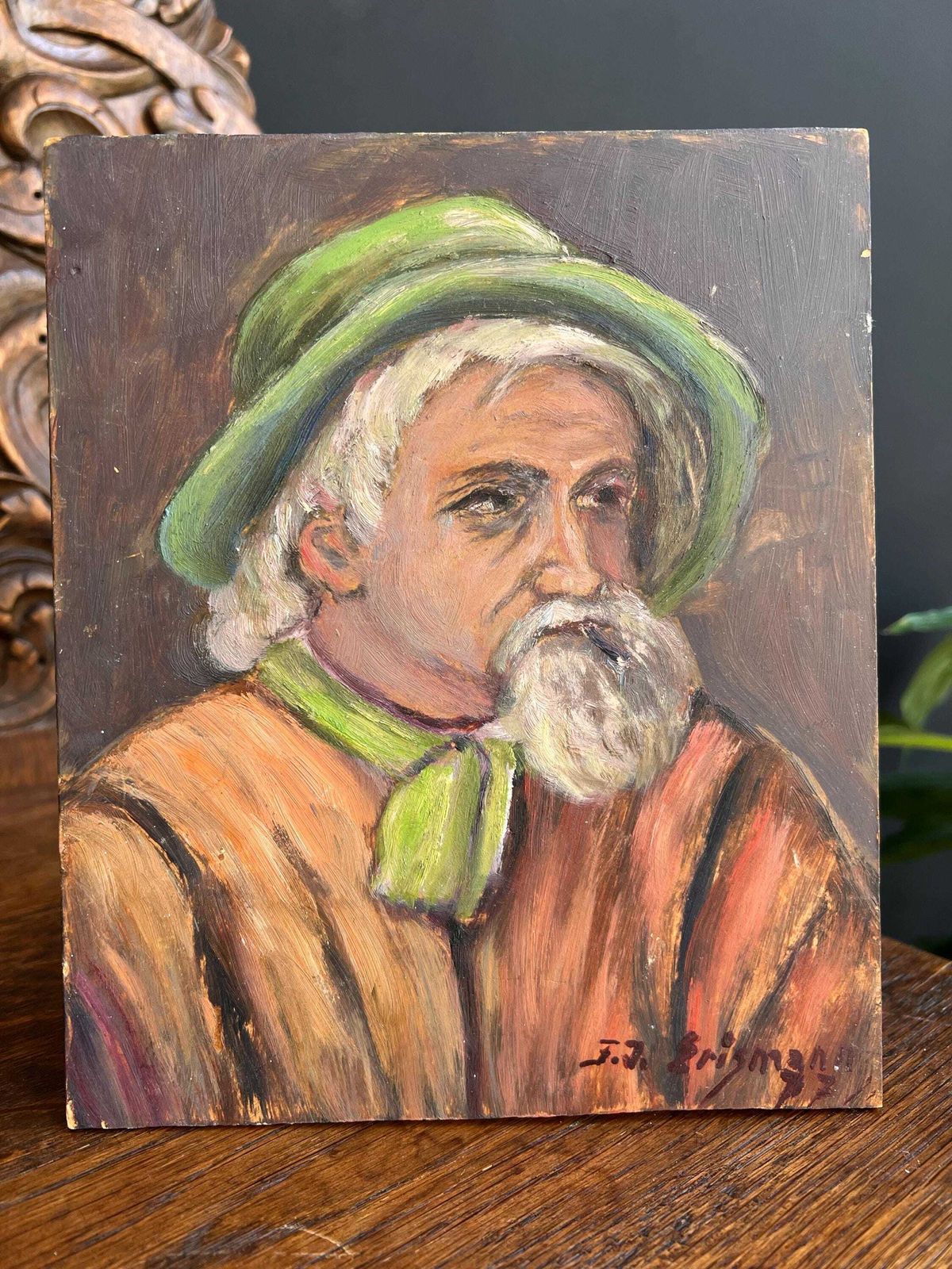Vintage Portrait Of A Swiss Man, Oil On Board, Male Portrait, Signed And Dated 1977, Fathers Day Gift photo for sale