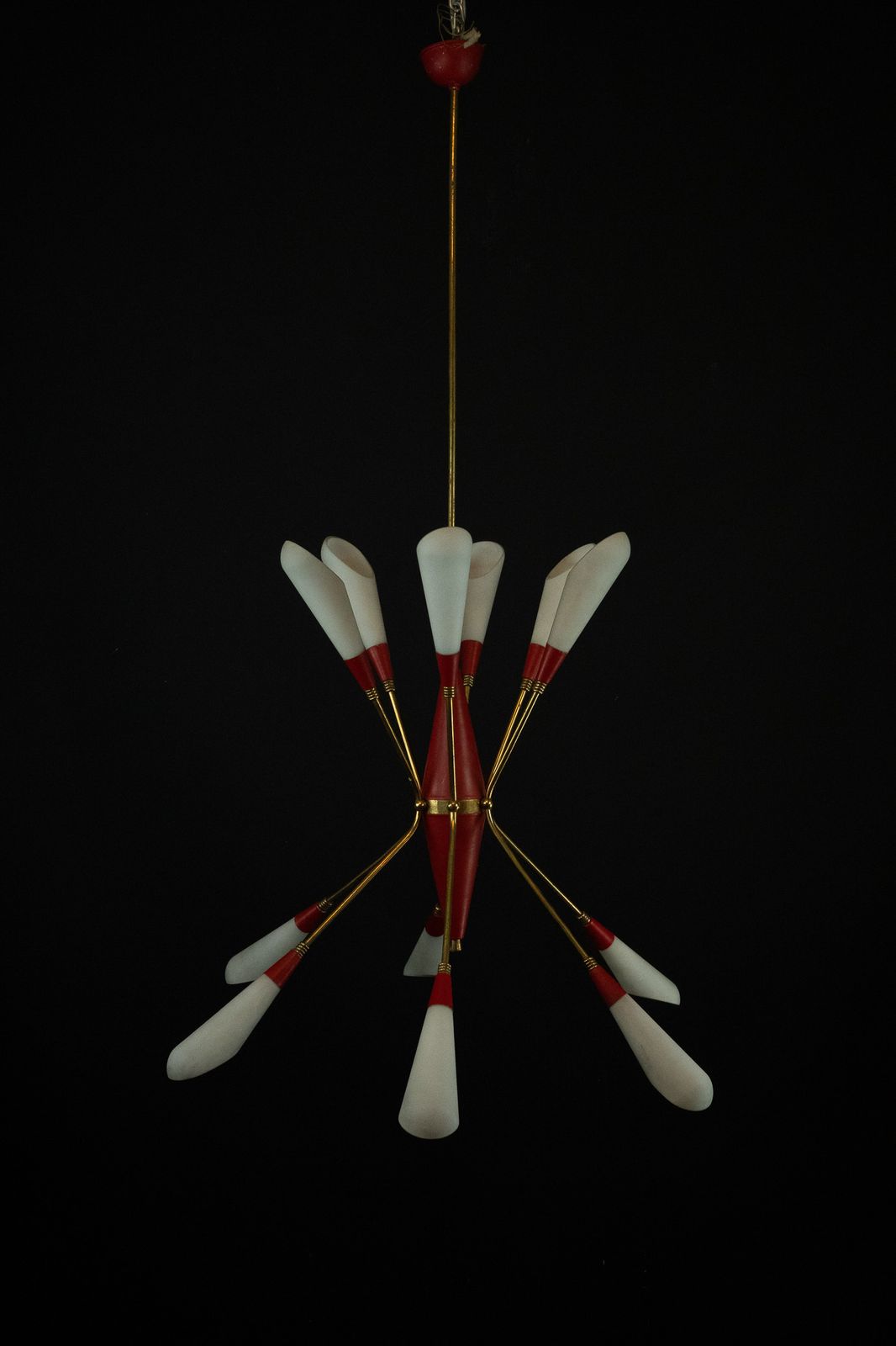 Mid Century 12 Lights Chandelier In The Manner Of Stilnovo. Italy 1950s photo vinterior